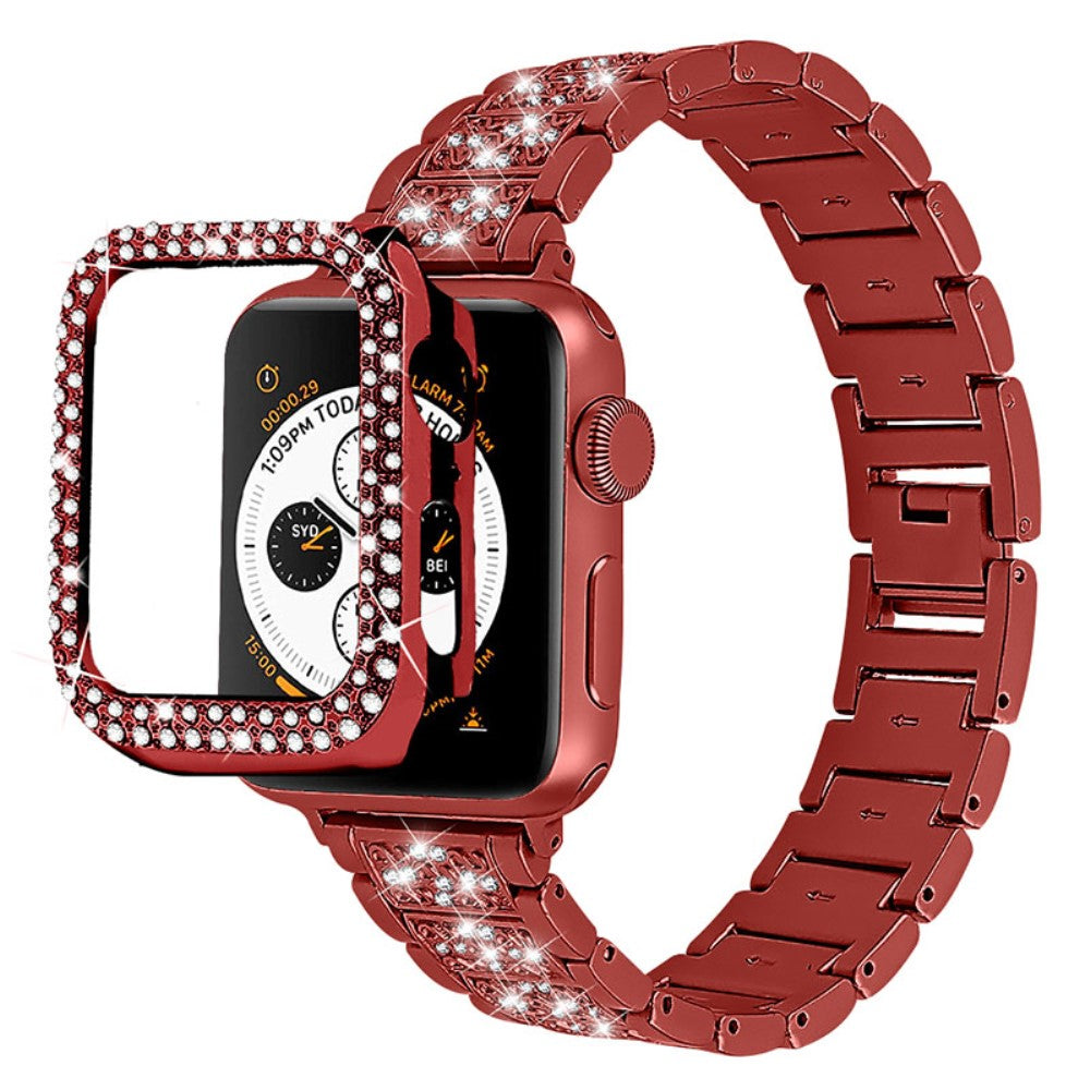 Apple Watch (45mm) 3 bead rhinestone décor watch strap with cover - Red