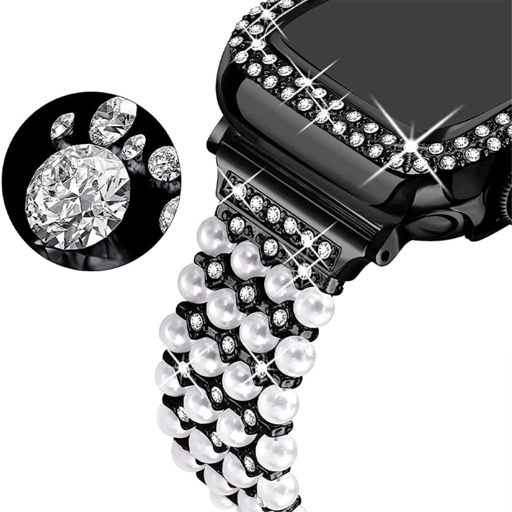 Apple Watch (45mm) rhinestone décor watch strap + cover - Black