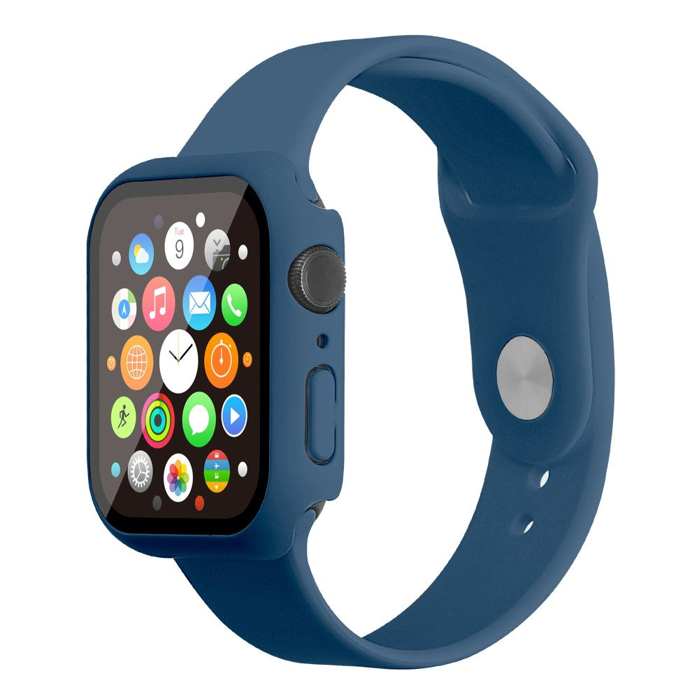 Apple Watch (45mm) silicone watch strap + cover with tempered glass - Blue / Size: S / M