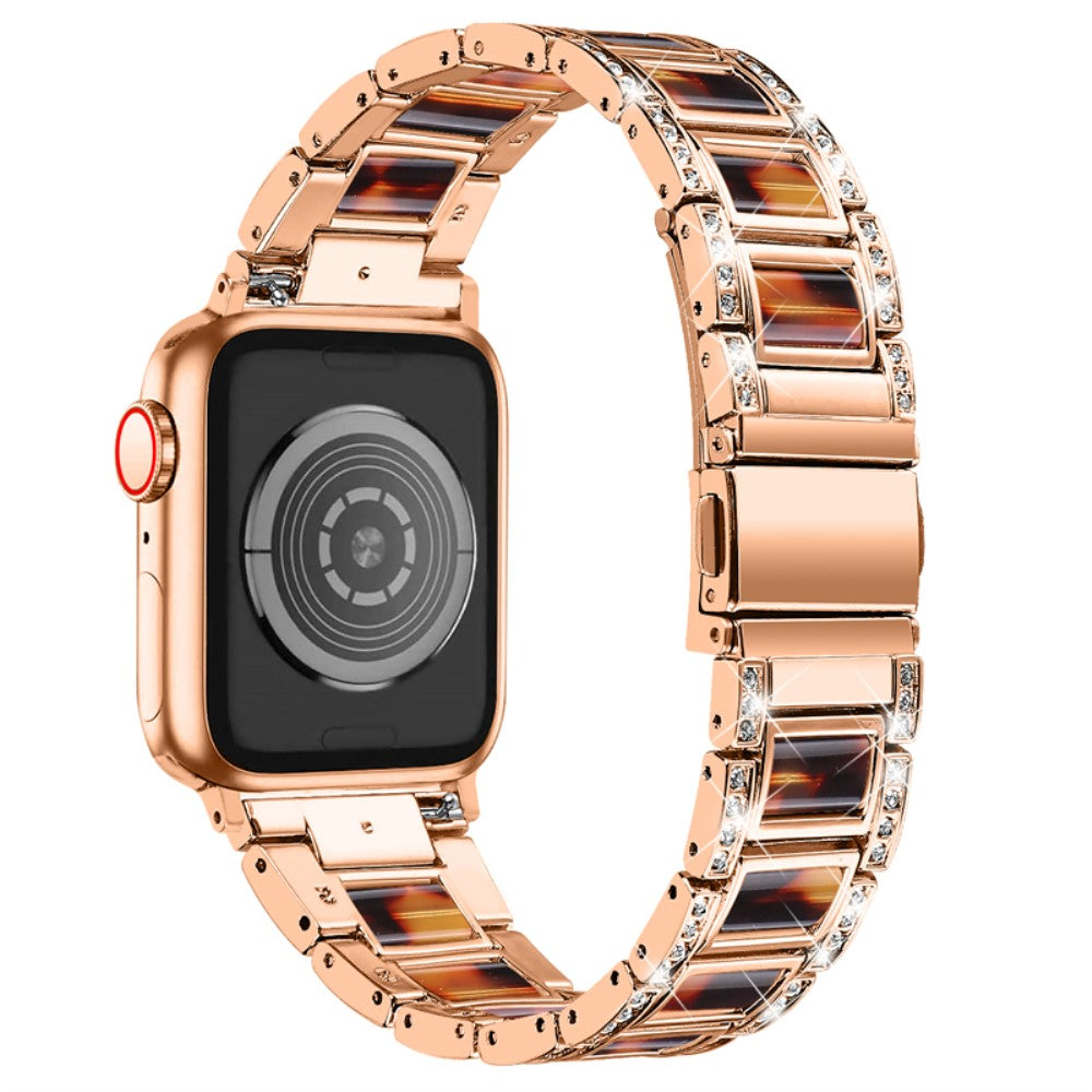 Apple Watch (45mm) rhinestone décor stainless steel watch strap - Rose Gold / Tortoiseshell Color