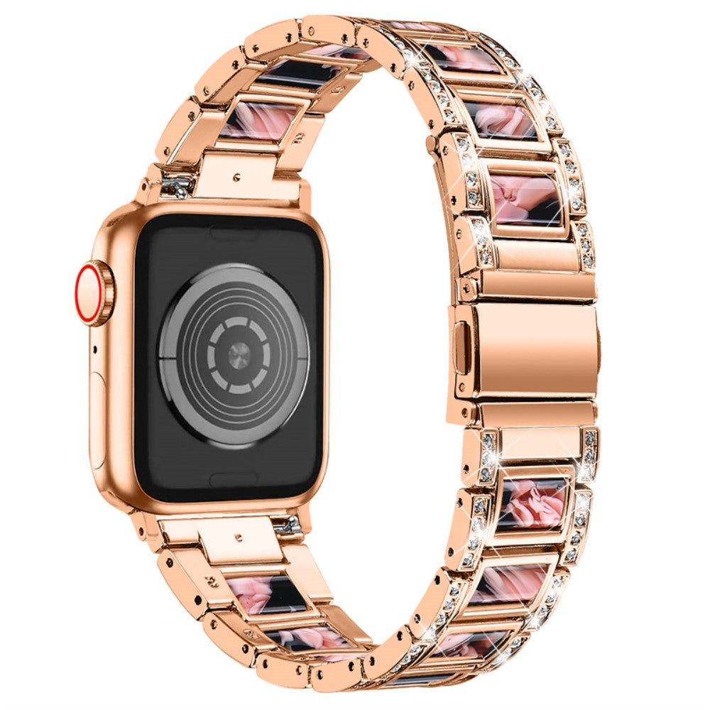 Apple Watch (45mm) rhinestone décor stainless steel watch strap - Rose Gold / Black Pin Mix