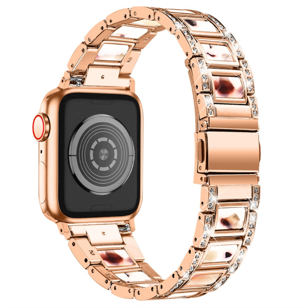 Apple Watch (45mm) rhinestone décor stainless steel watch strap - Rose Gold / Nougat Pattern