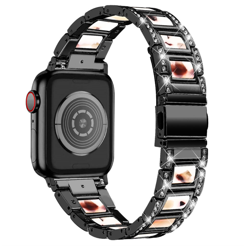 Apple Watch (45mm) rhinestone décor stainless steel watch strap - Black / Nougat Pattern