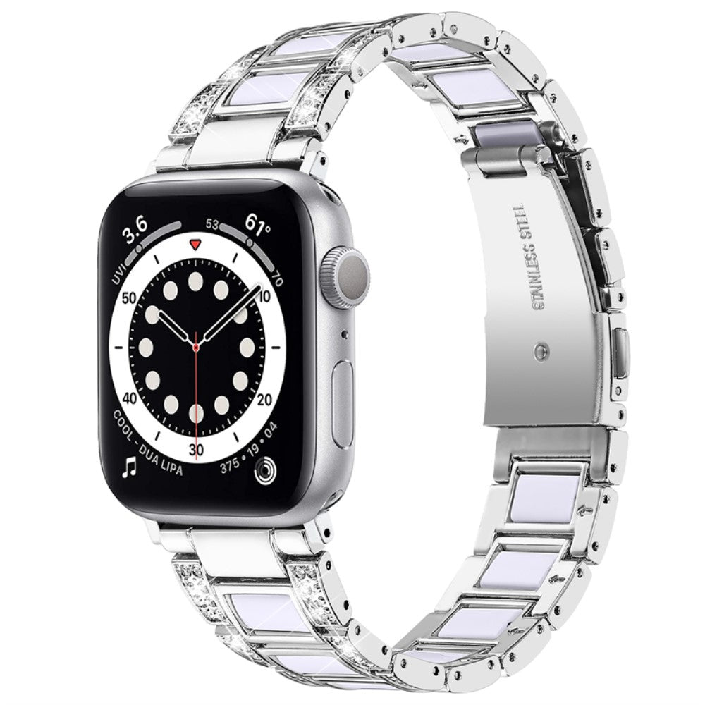 Apple Watch (45mm) rhinestone décor resin block watch strap - Silver / White