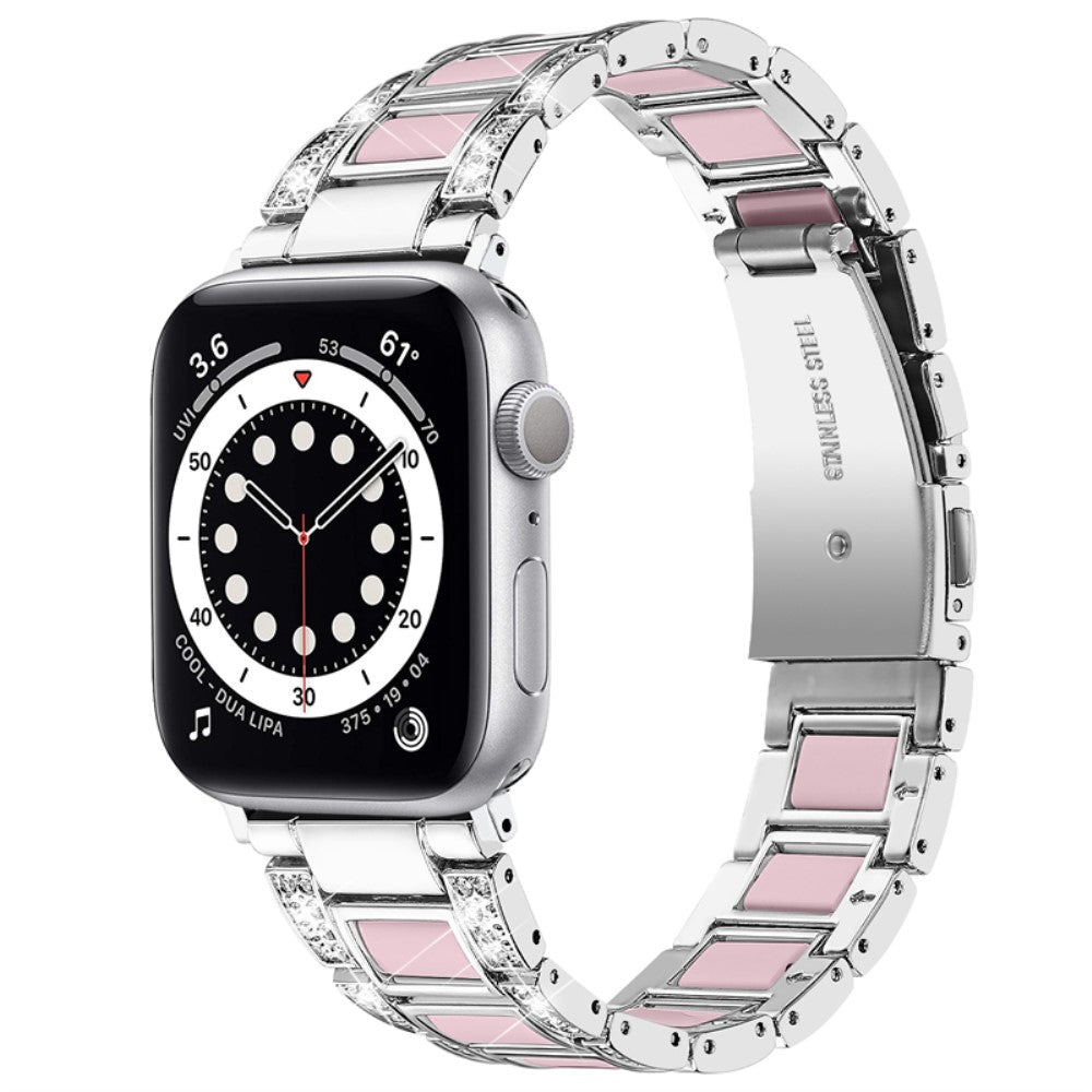 Apple Watch (45mm) rhinestone décor resin block watch strap - Silver / Pink