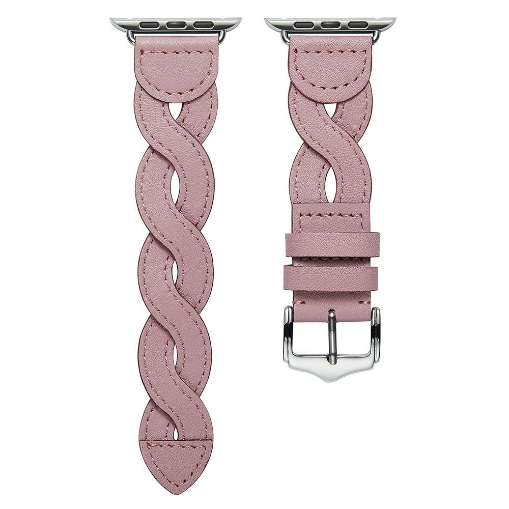 Apple Watch (45mm) Cowhide woven design leather watch strap - Pink