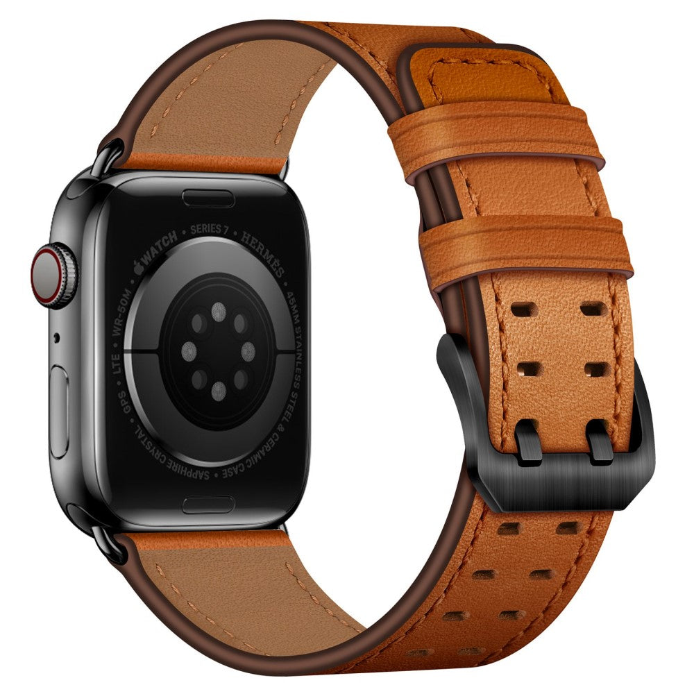 Apple Watch (45mm) genuine leather watch strap - Brown / Black Buckle