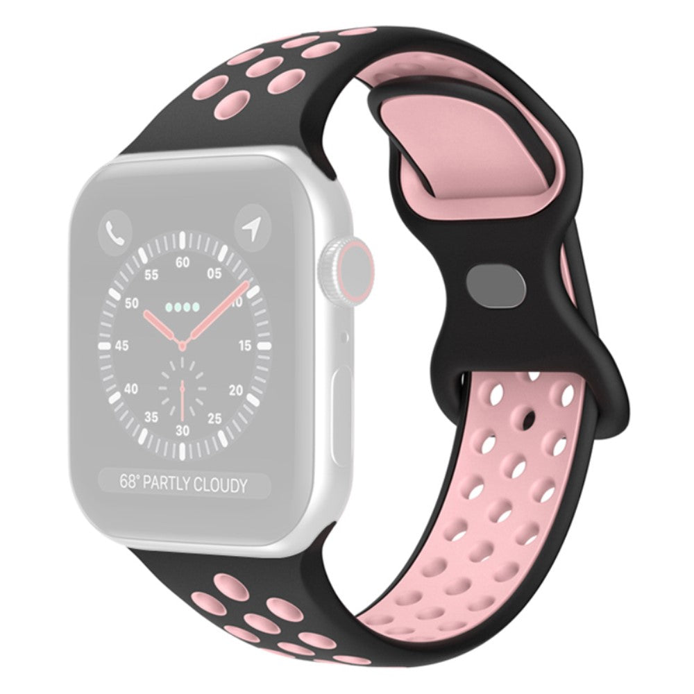 Apple Watch (45mm) dual color silicone watch strap - Black / Pink Size: S / M