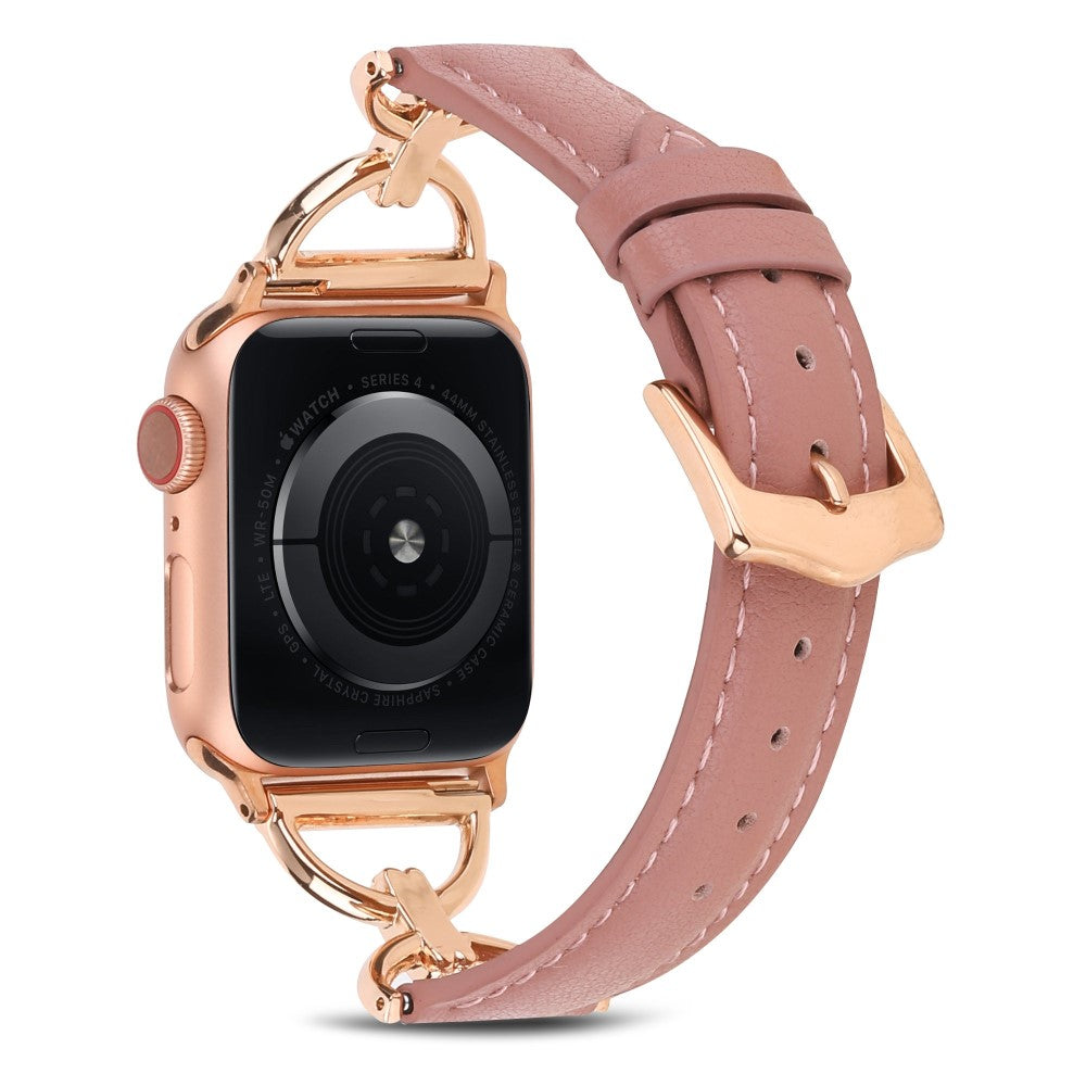 Apple Watch (45mm) genuine leather D-ring style watch strap - Pink / Rose Gold