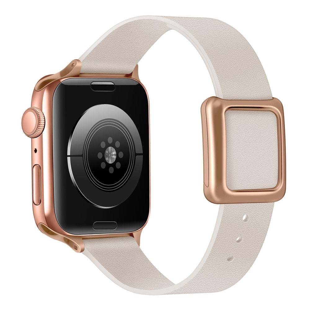 Apple Watch Series 8 (45mm) / Watch Ultra genuine leather watch strap with rose gold buckle - Starlight Color