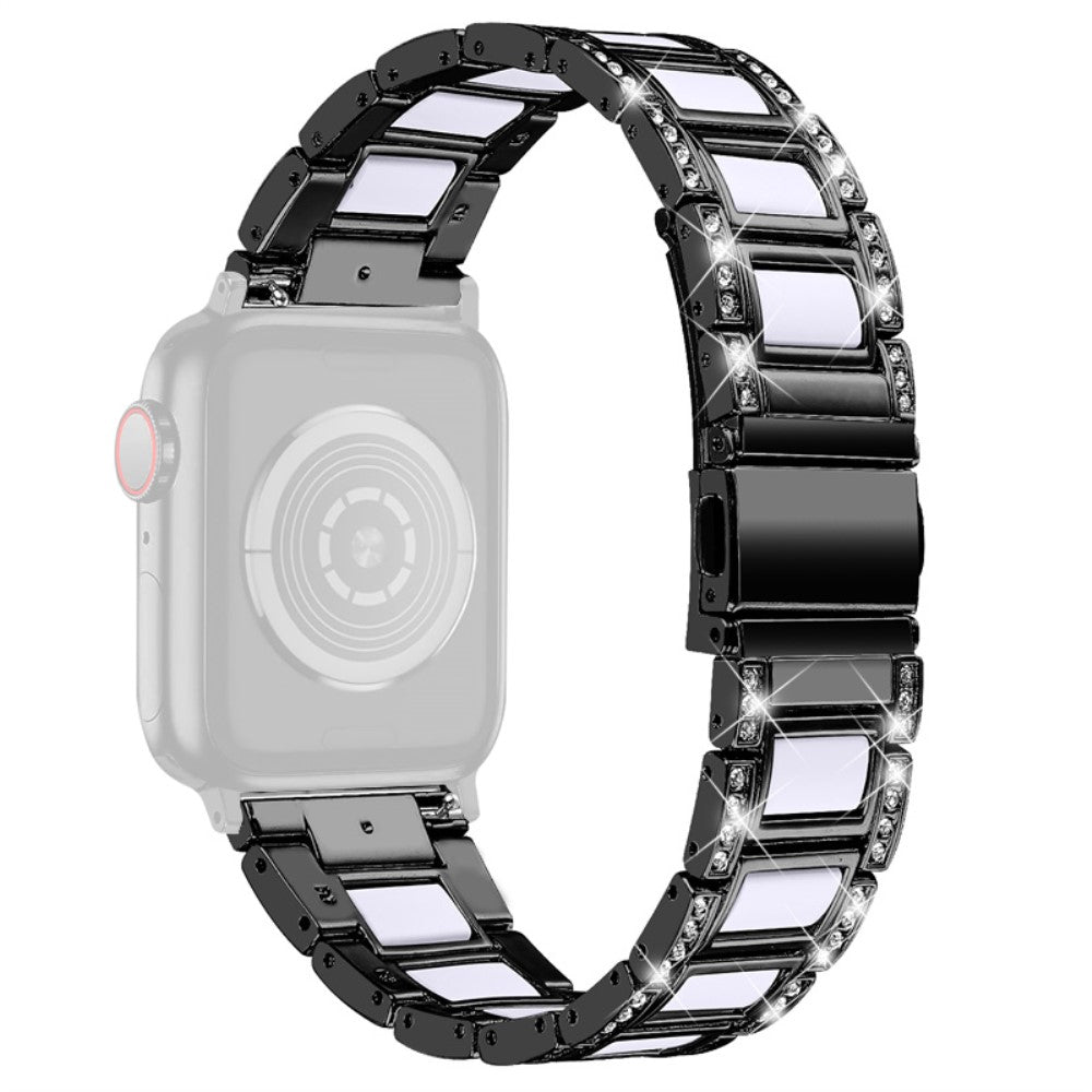 Apple Watch Series 8 (45mm) / Watch Ultra rhinestone stainless steel watch strap - Black / White