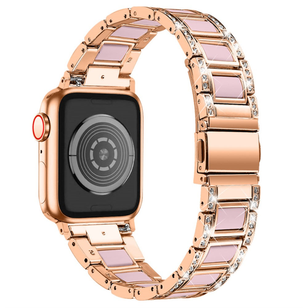 Apple Watch Series 8 (45mm) / Watch Ultra rhinestone stainless steel watch strap - Rose Gold / Black Pink Mix