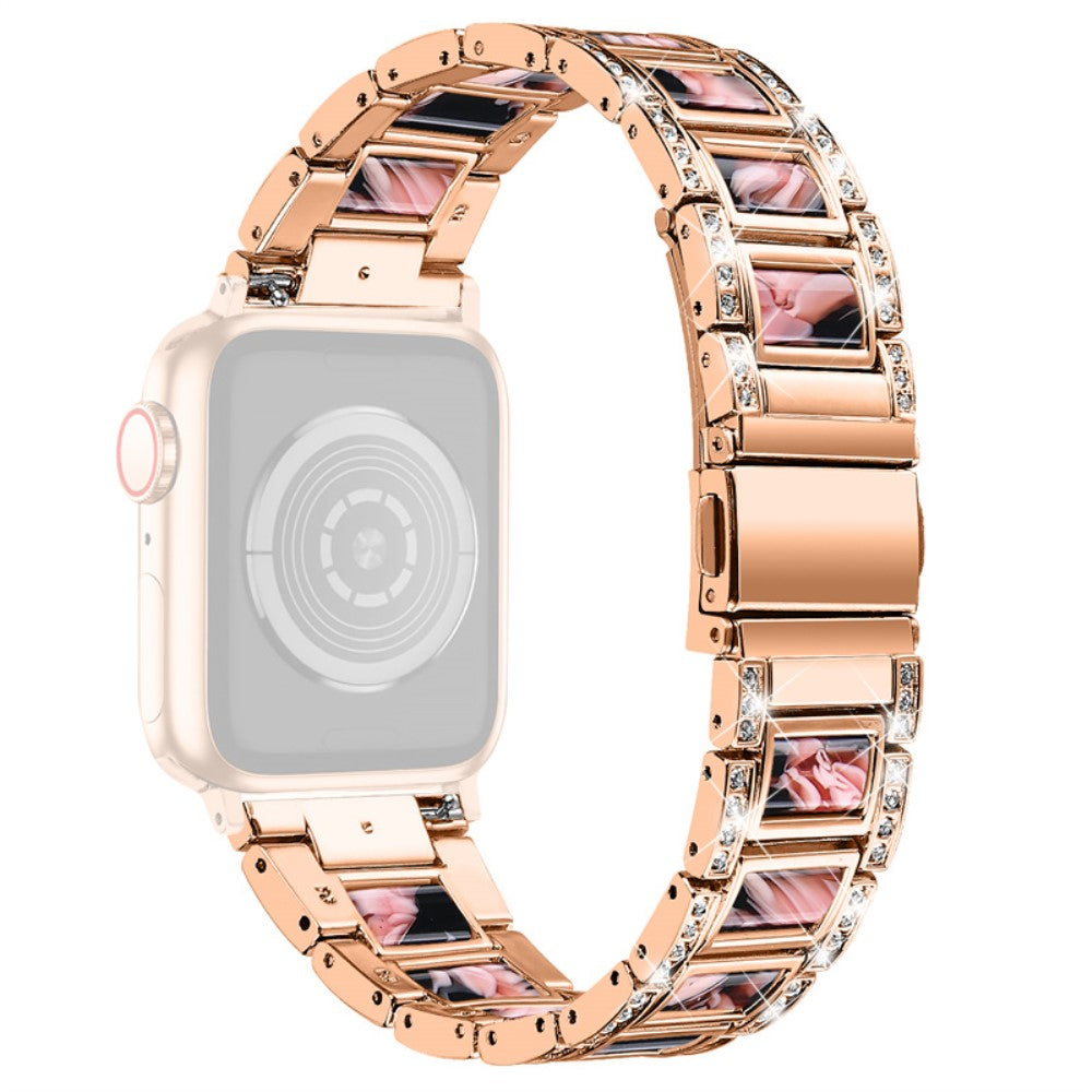 Apple Watch Series 8 (45mm) / Watch Ultra rhinestone stainless steel watch strap - Rose Gold / Black