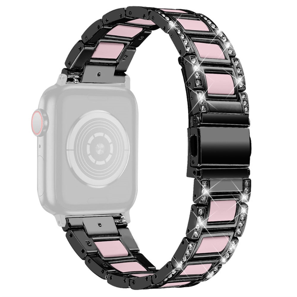 Apple Watch Series 8 (45mm) / Watch Ultra rhinestone stainless steel watch strap - Black / Pink