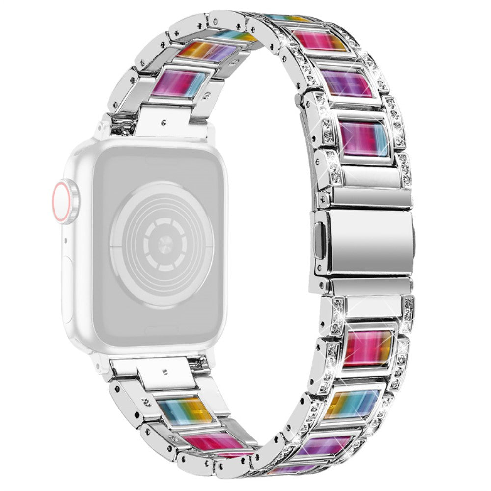 Apple Watch Series 8 (45mm) / Watch Ultra rhinestone stainless steel watch strap - Silver / Colorful