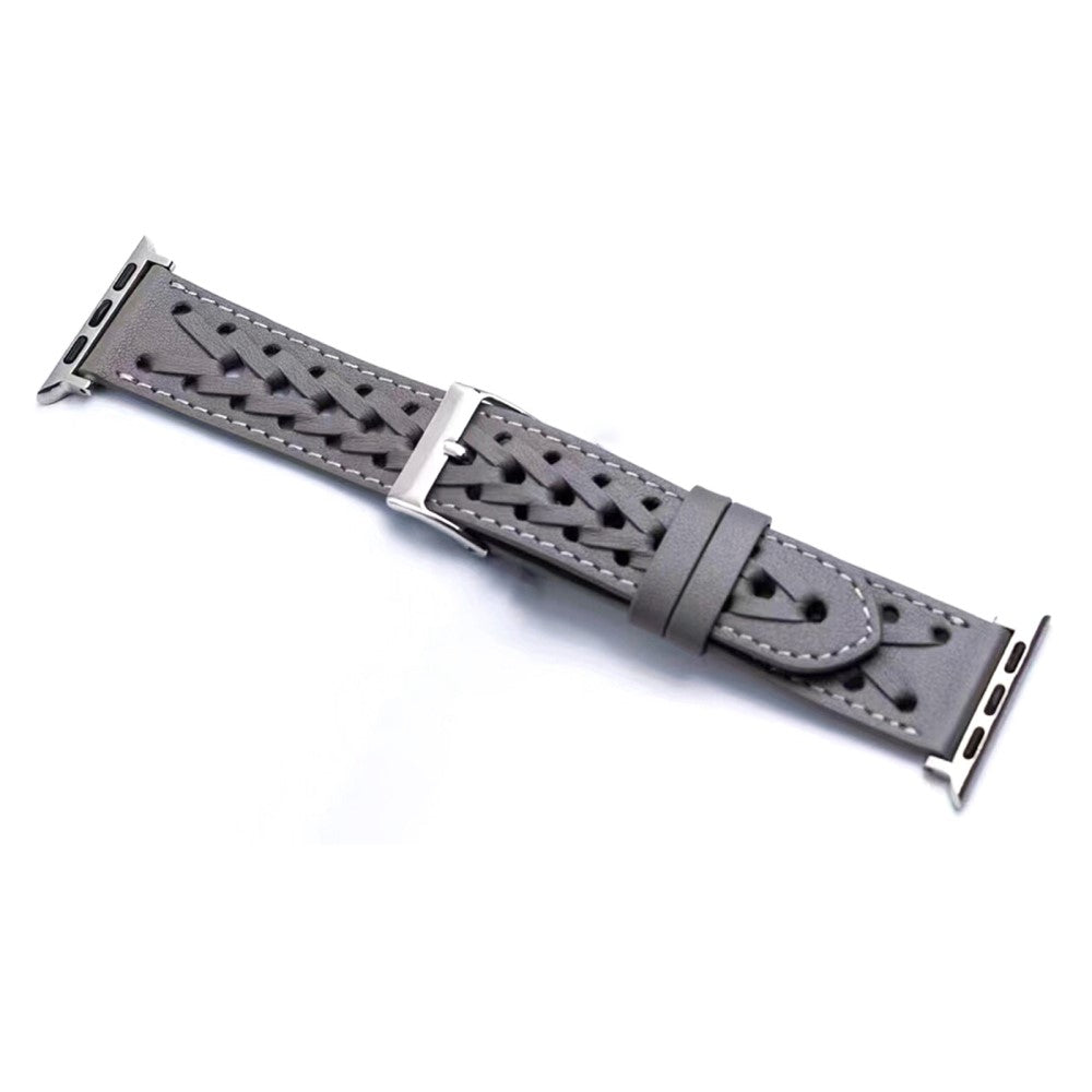 Apple Watch Series 8 (45mm) / Watch Ultra V-shape braid genuine leather watch strap - Grey