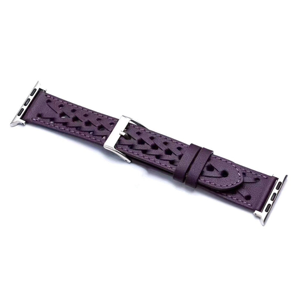 Apple Watch Series 8 (45mm) / Watch Ultra V-shape braid genuine leather watch strap - Purple