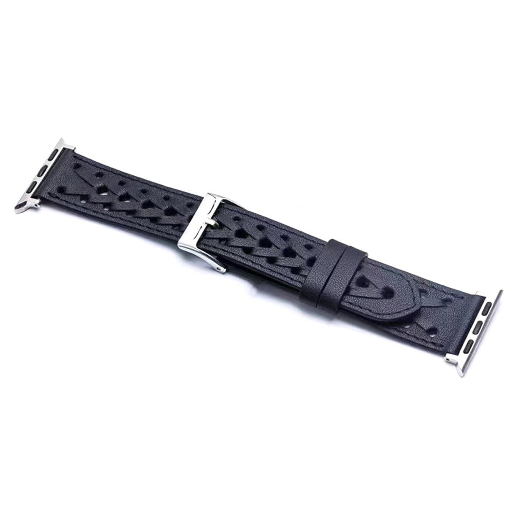 Apple Watch Series 8 (45mm) / Watch Ultra V-shape braid genuine leather watch strap - Midnight Blue