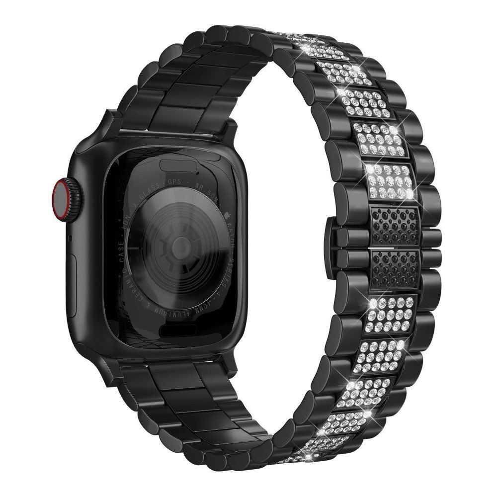 Apple Watch Series 8 (45mm) / Watch Ultra three bead rhinestone décor watch strap - Black