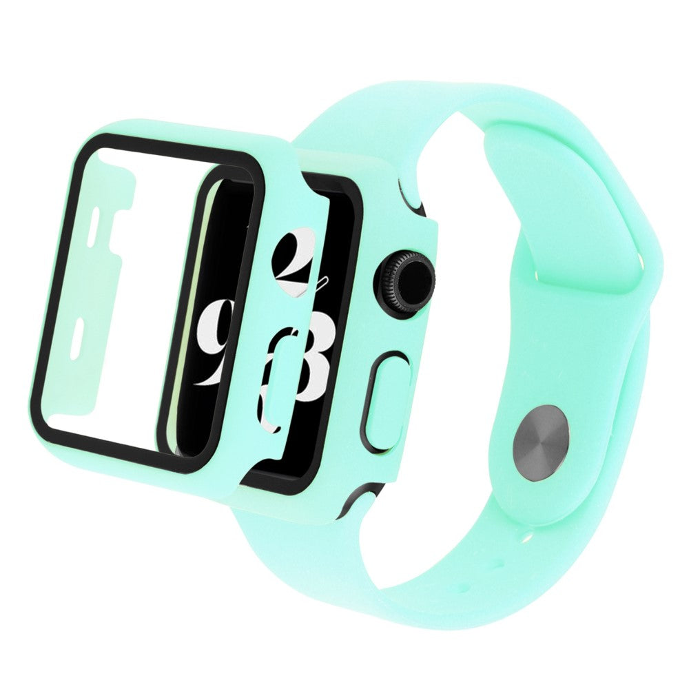 Apple Watch Series 8 (41mm) silicone watch strap and cover with tempered glass - Cyan