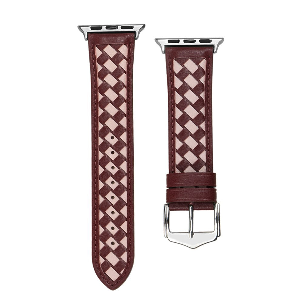 Apple Watch Series 8 (41mm) woven style genuine leather watch strap - Wine Red / Pink