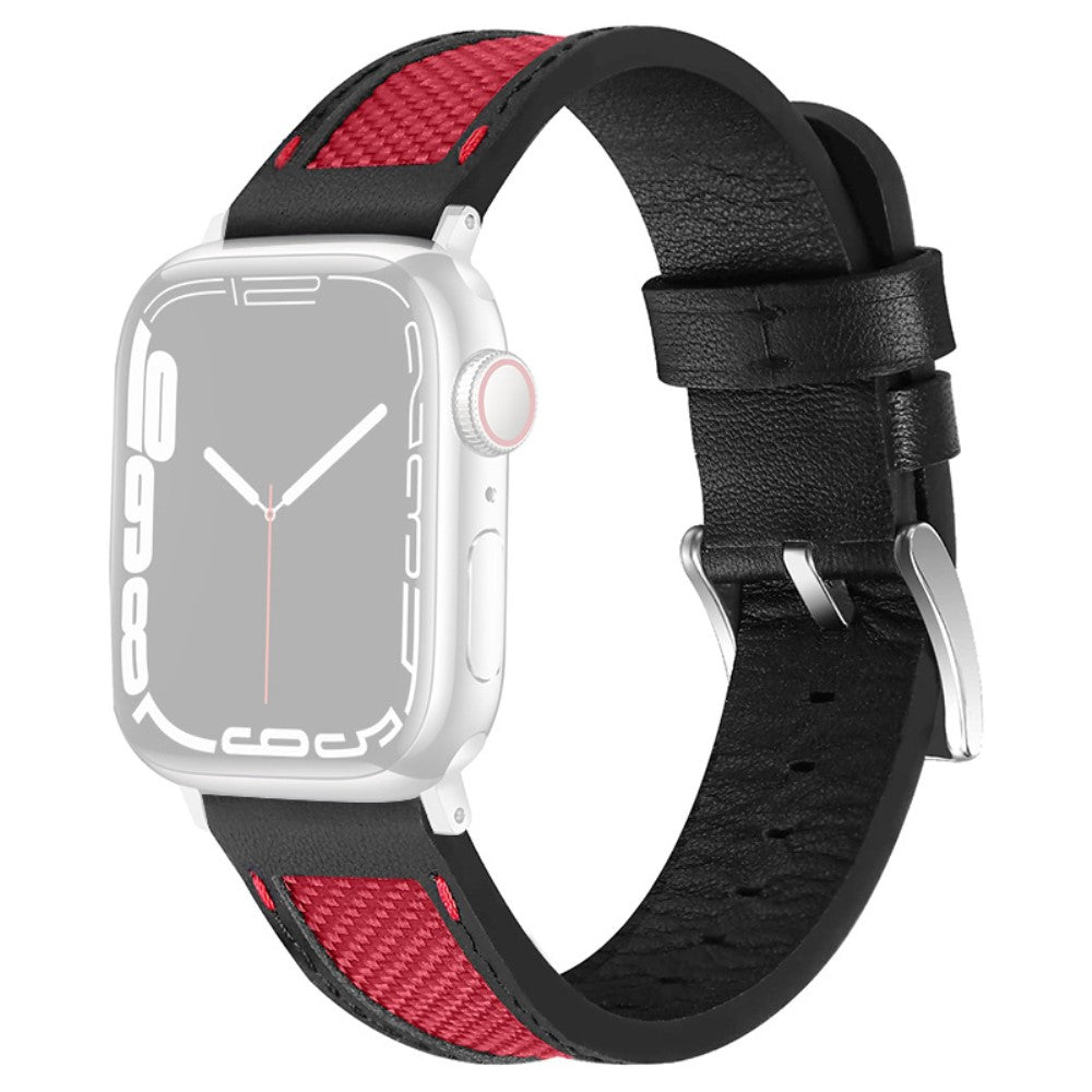 Apple Watch Series 8 (41mm) nylon with cowhide leather watch strap - Red / Silver Buckle