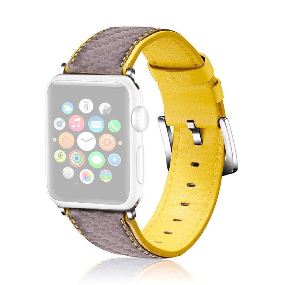 Apple Watch Series 8 (41mm) Cowhide leather in carbon fiber style watch strap - Yellow / Brown