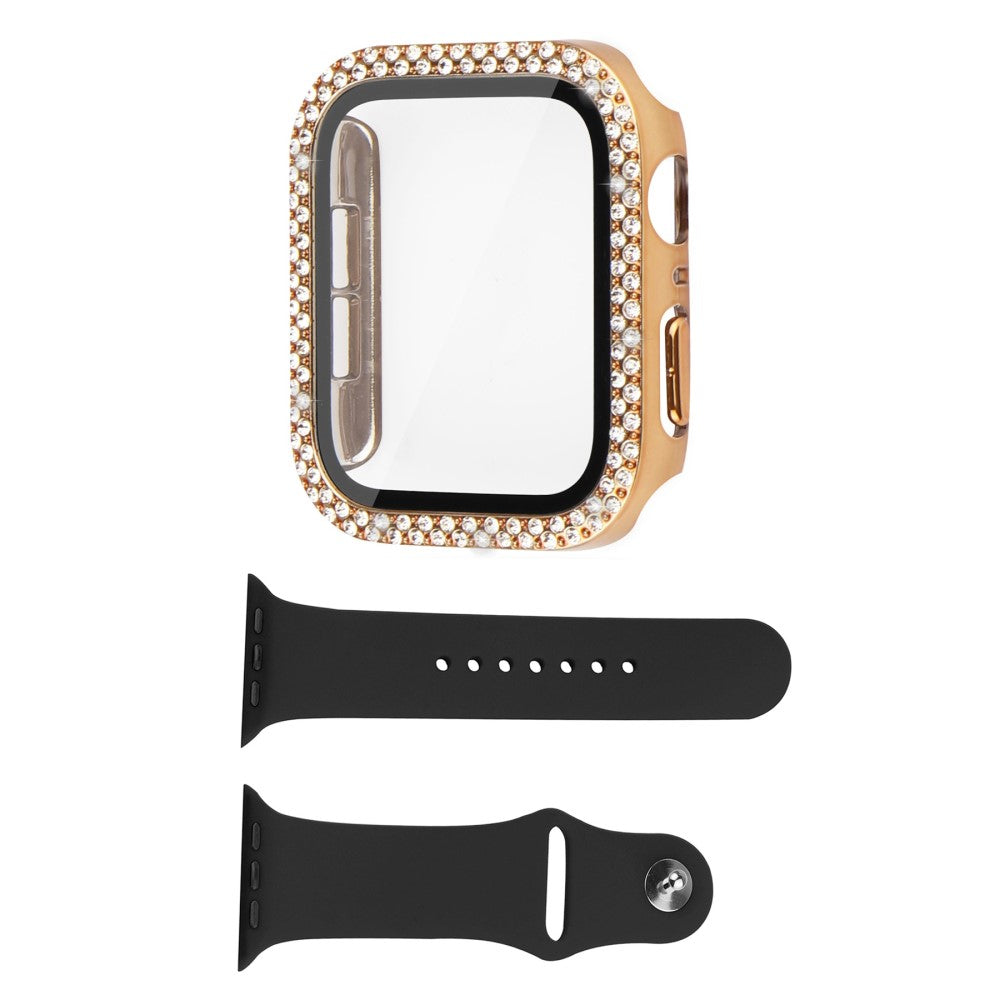 Apple Watch Series 8 (45mm) rhinestone décor cover with tempered glass and watch strap - Gold