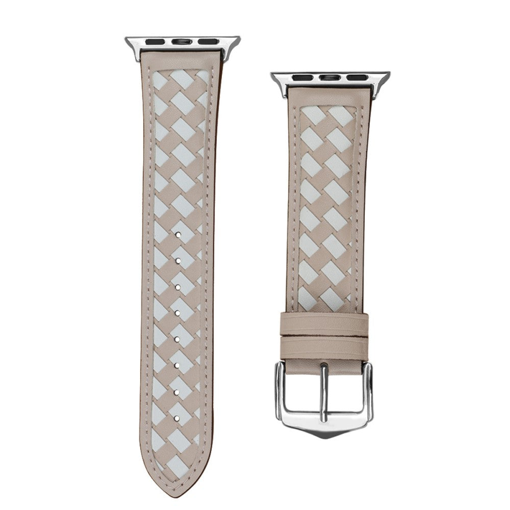 Apple Watch Series 8 (45mm) woven style genuine leather watch strap - Beige / White