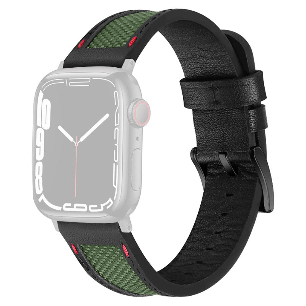 Apple Watch Series 8 (45mm) / Watch Ultra nylon with cowhide leather watch strap - Army Green / Black Buckle