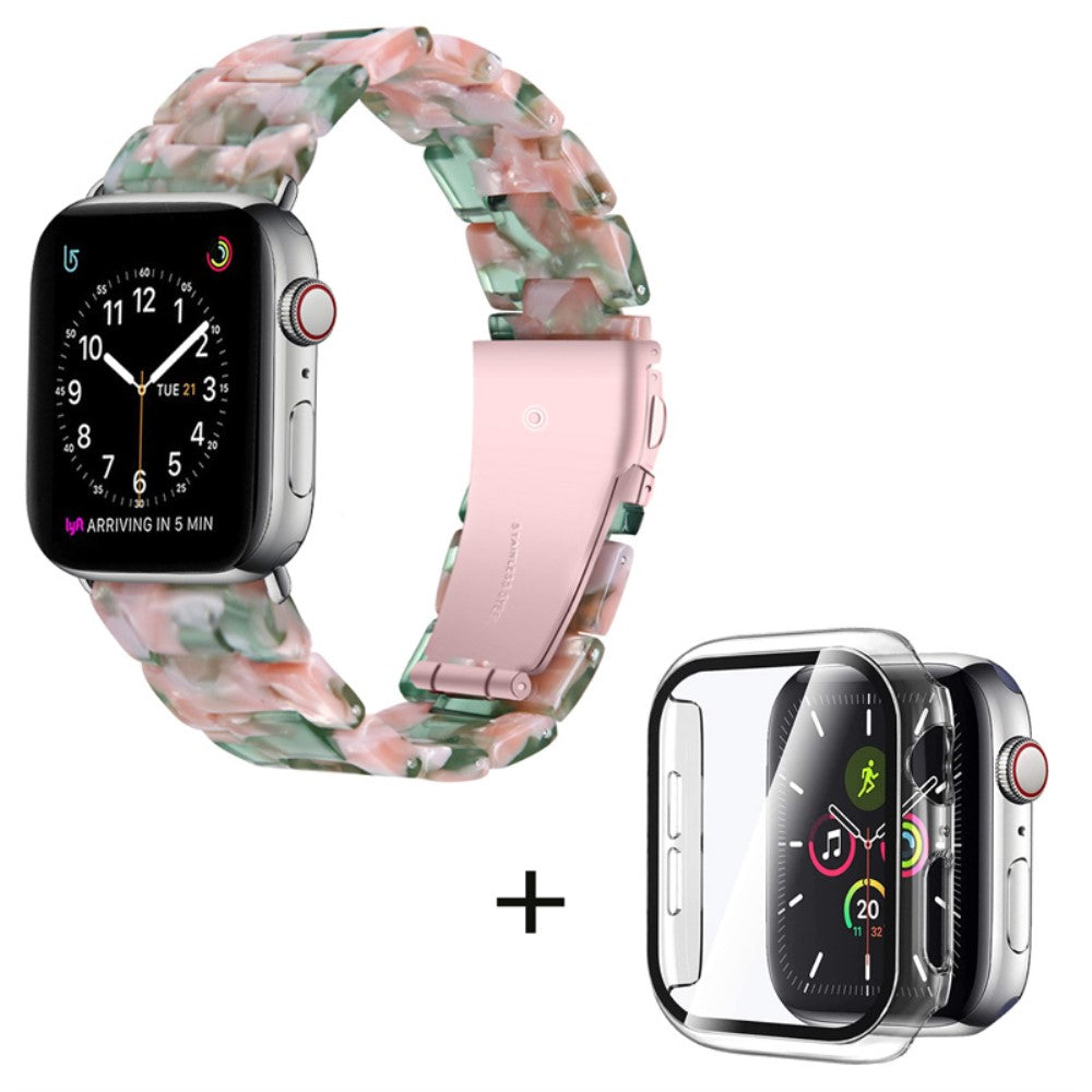 Apple Watch SE 2022 (44mm) 3 bead resin style watch strap with clear cover - Pink Green Mix