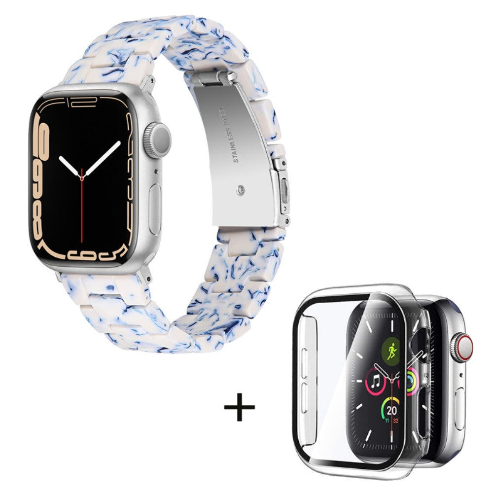 Apple Watch SE 2022 (44mm) 3 bead resin style watch strap with clear cover - Blue / White