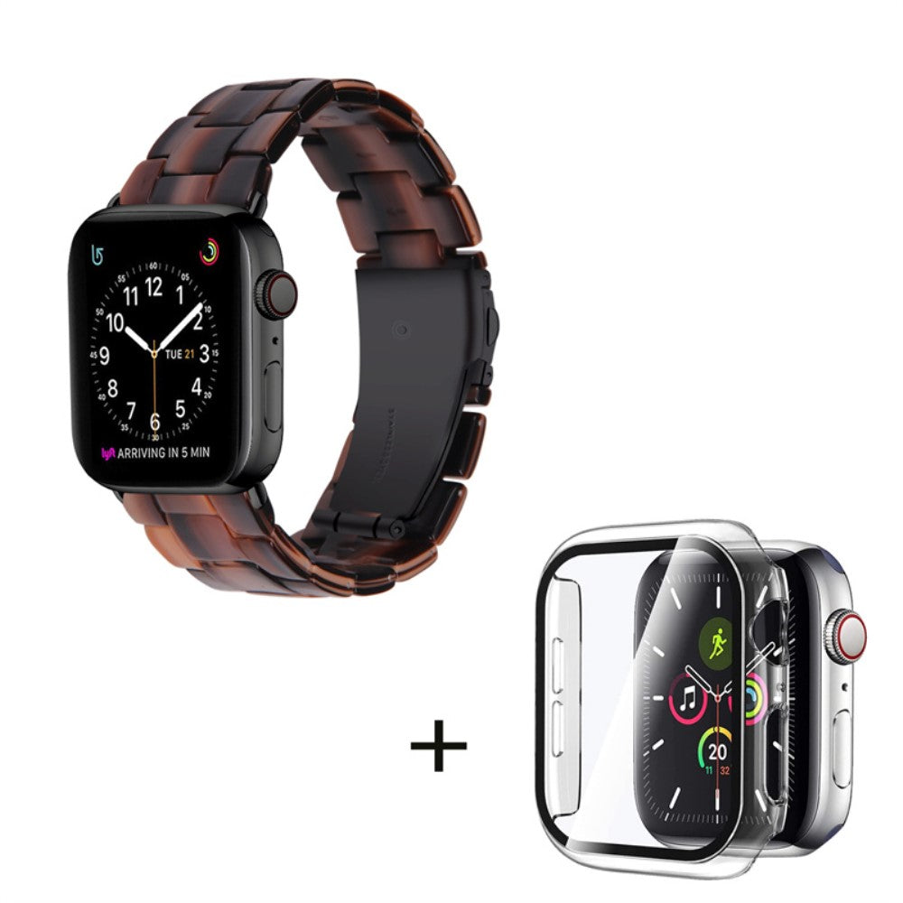 Apple Watch SE 2022 (44mm) 3 bead resin style watch strap with clear cover - Chocolate Color