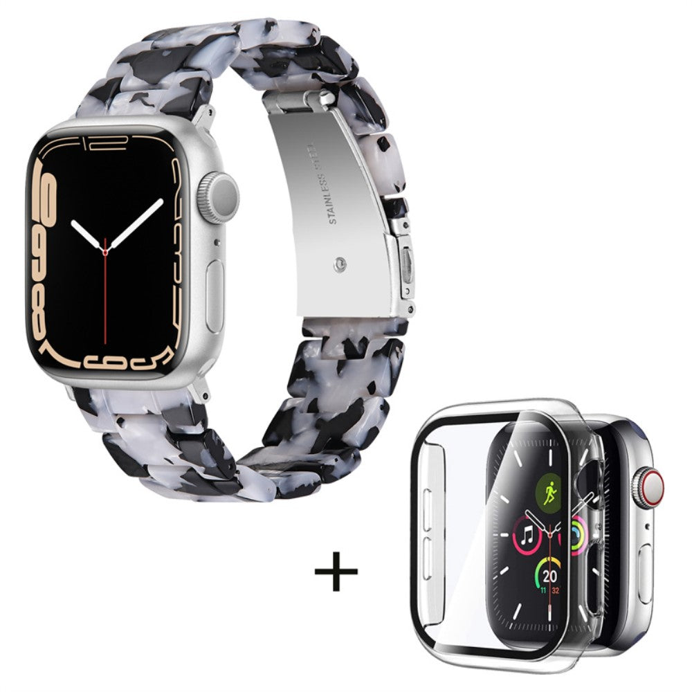 3 bead resin style watch strap with clear cover for Apple Watch Series 3/2/1 42mm - Black White Mix