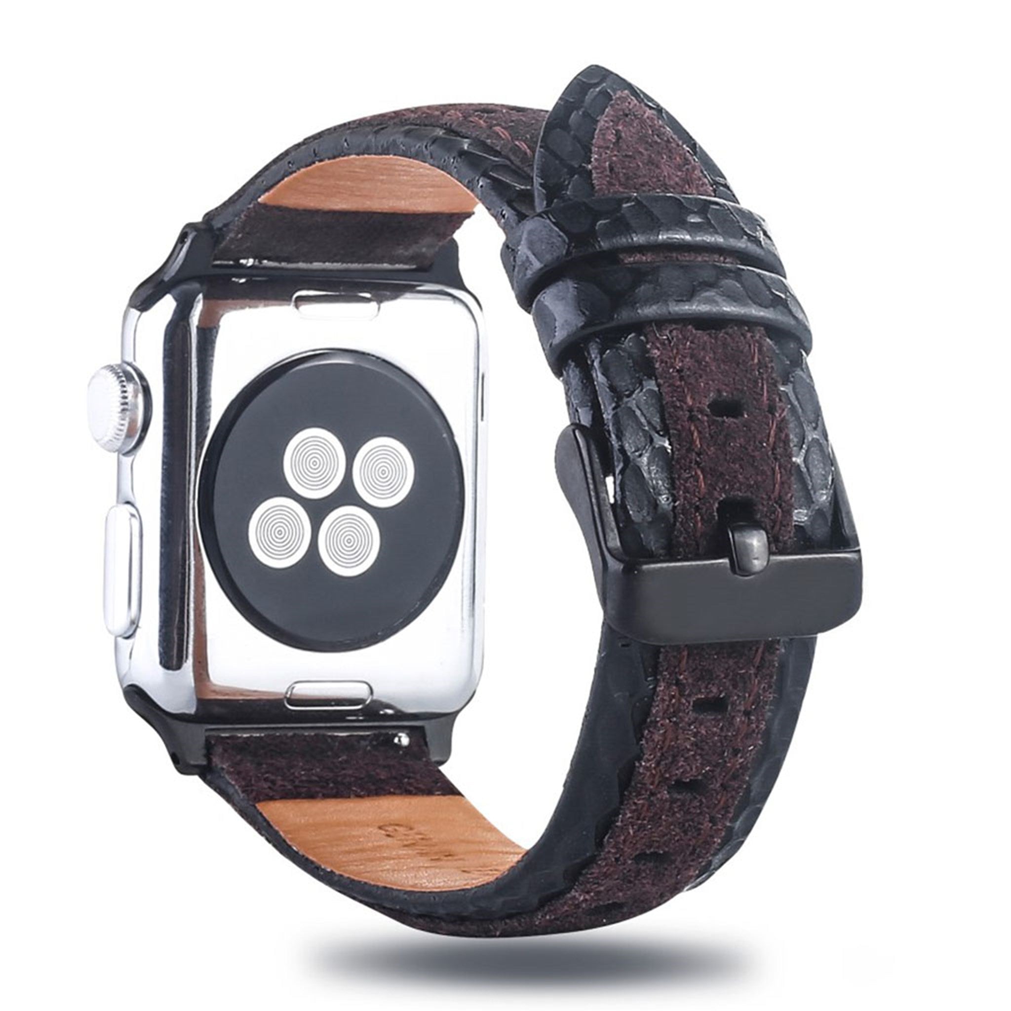 Apple Watch Series 4 44mm cowhide leather watch strap - Black / Brown