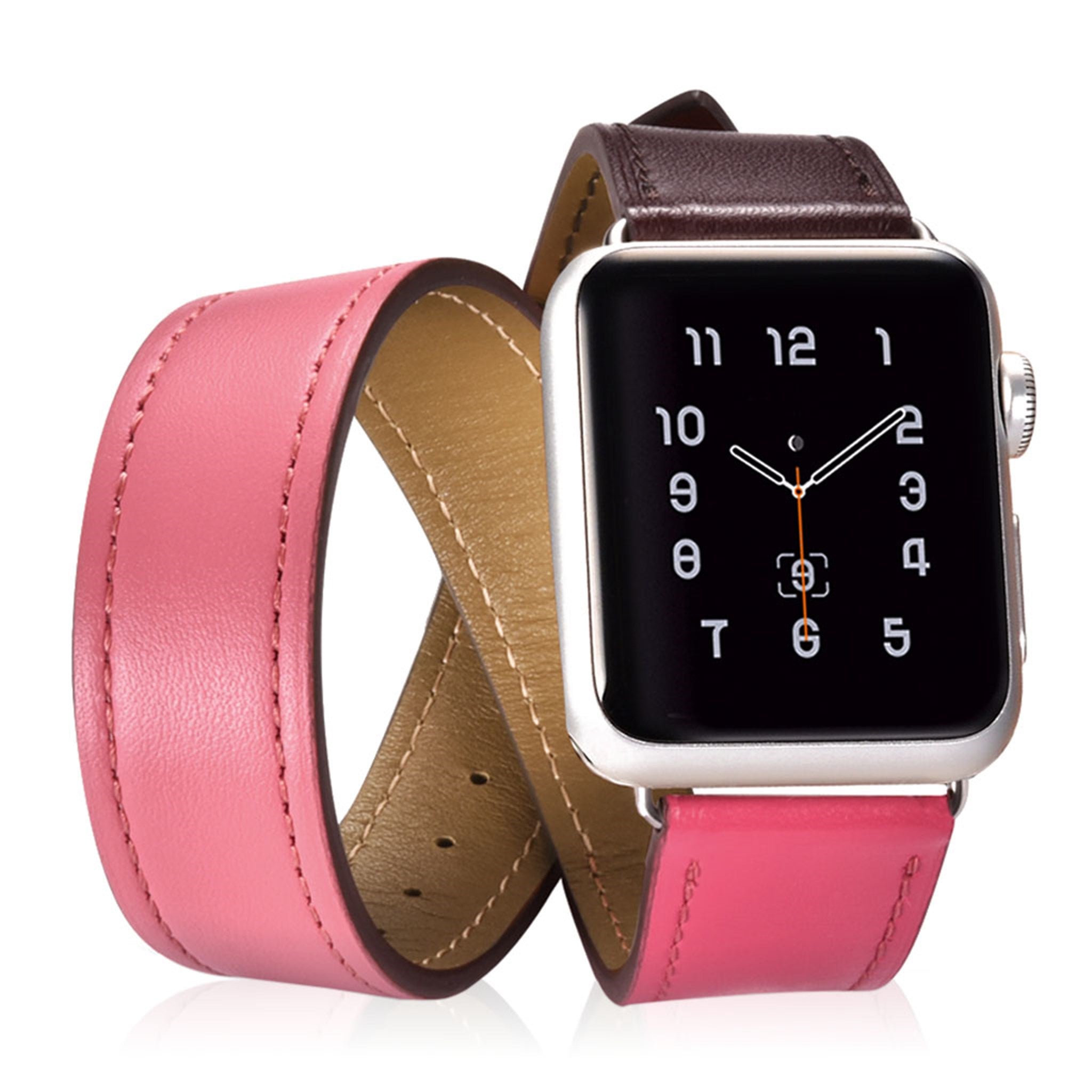 iCarer Trio-Strap Apple Watch Series 5 40mm Genuine Leather Band - Coffee+Rose+Pink