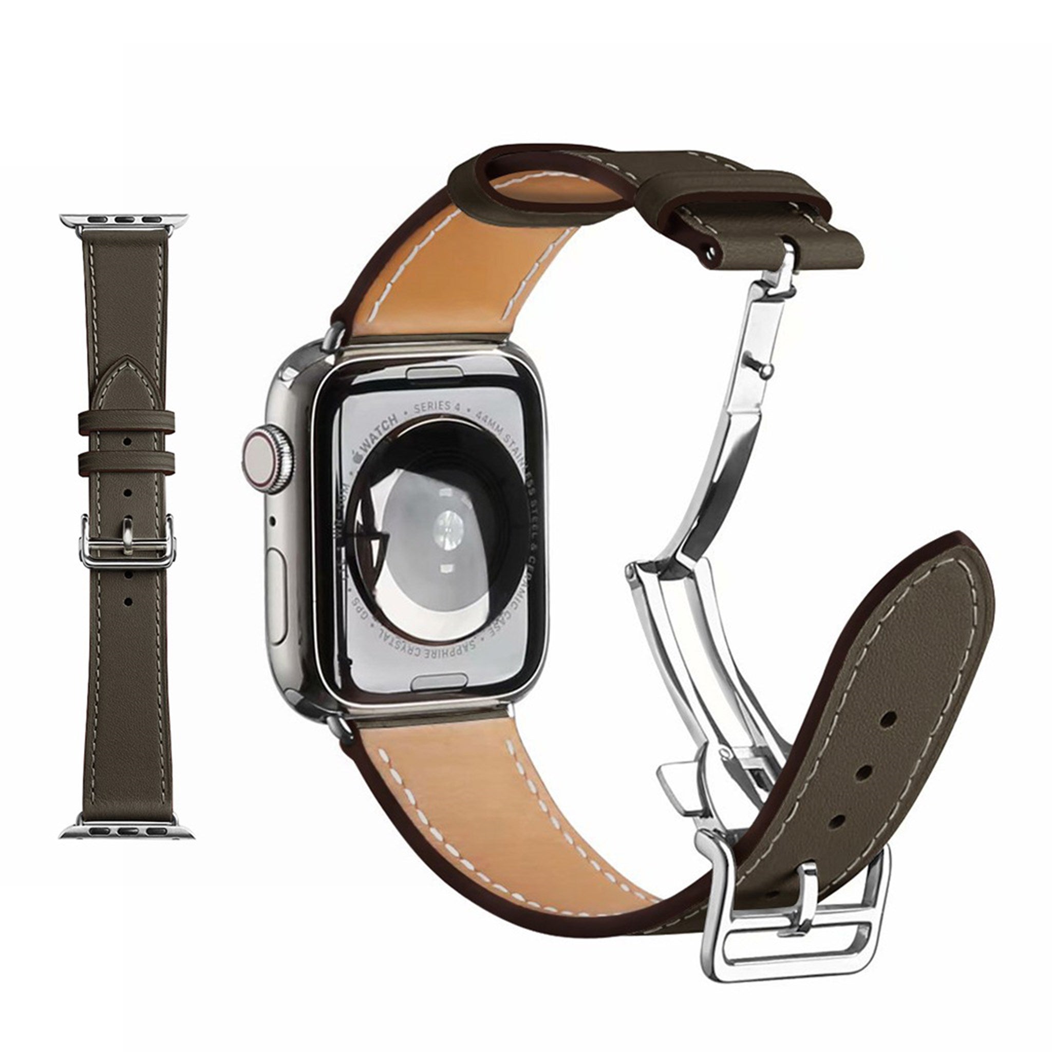 Genuine leather silver buckle watch band for Apple Watch Series 6 / 5 44mm - Dark Grey