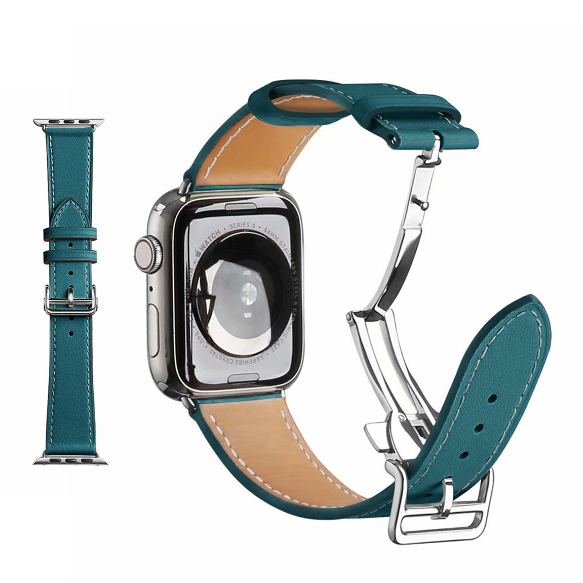 Genuine leather silver buckle watch band for Apple Watch Series 6 / 5 44mm - Blue