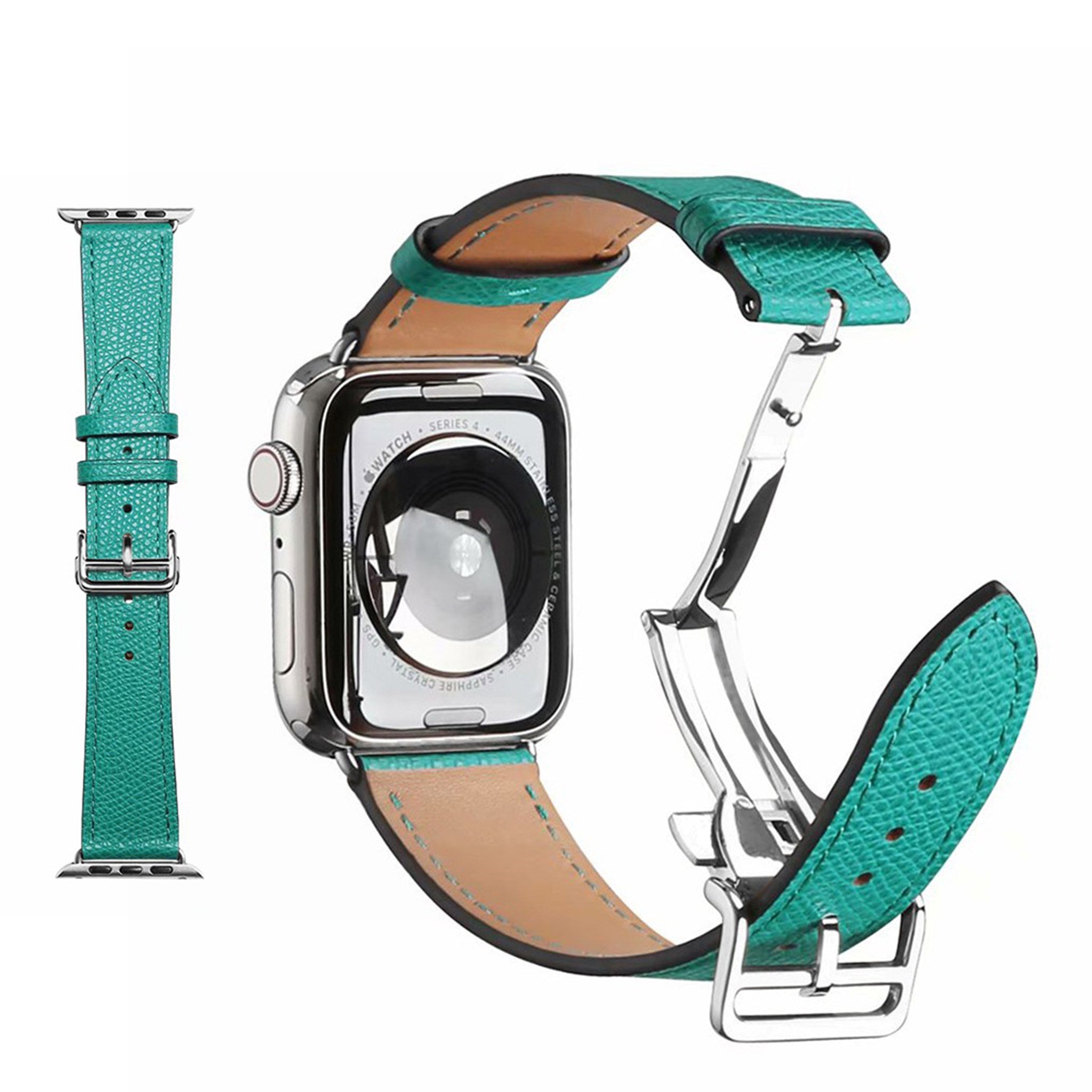 Genuine leather silver buckle watch band for Apple Watch Series 6 / 5 44mm - Green