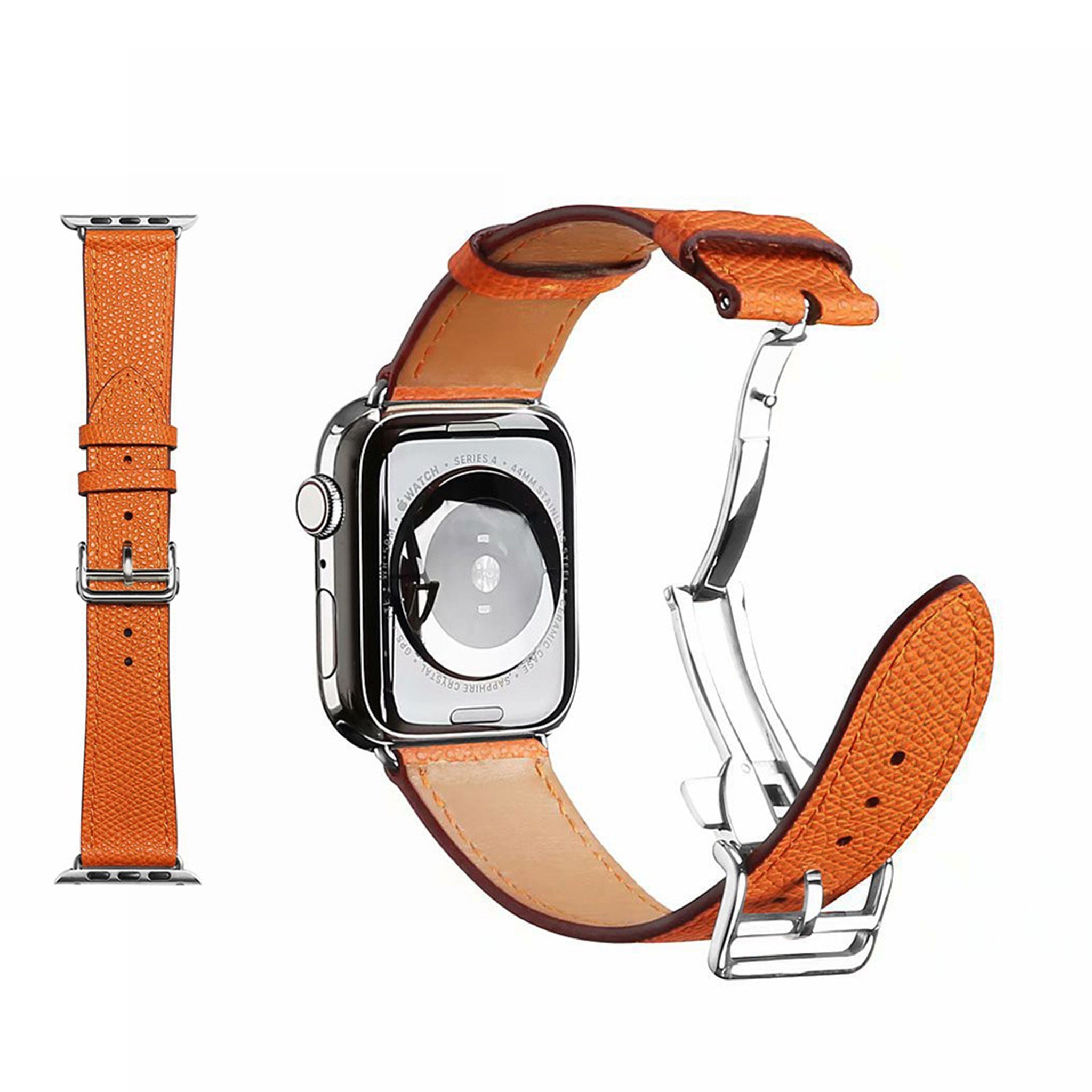 Genuine leather silver buckle watch band for Apple Watch Series 6 / 5 44mm - Orange