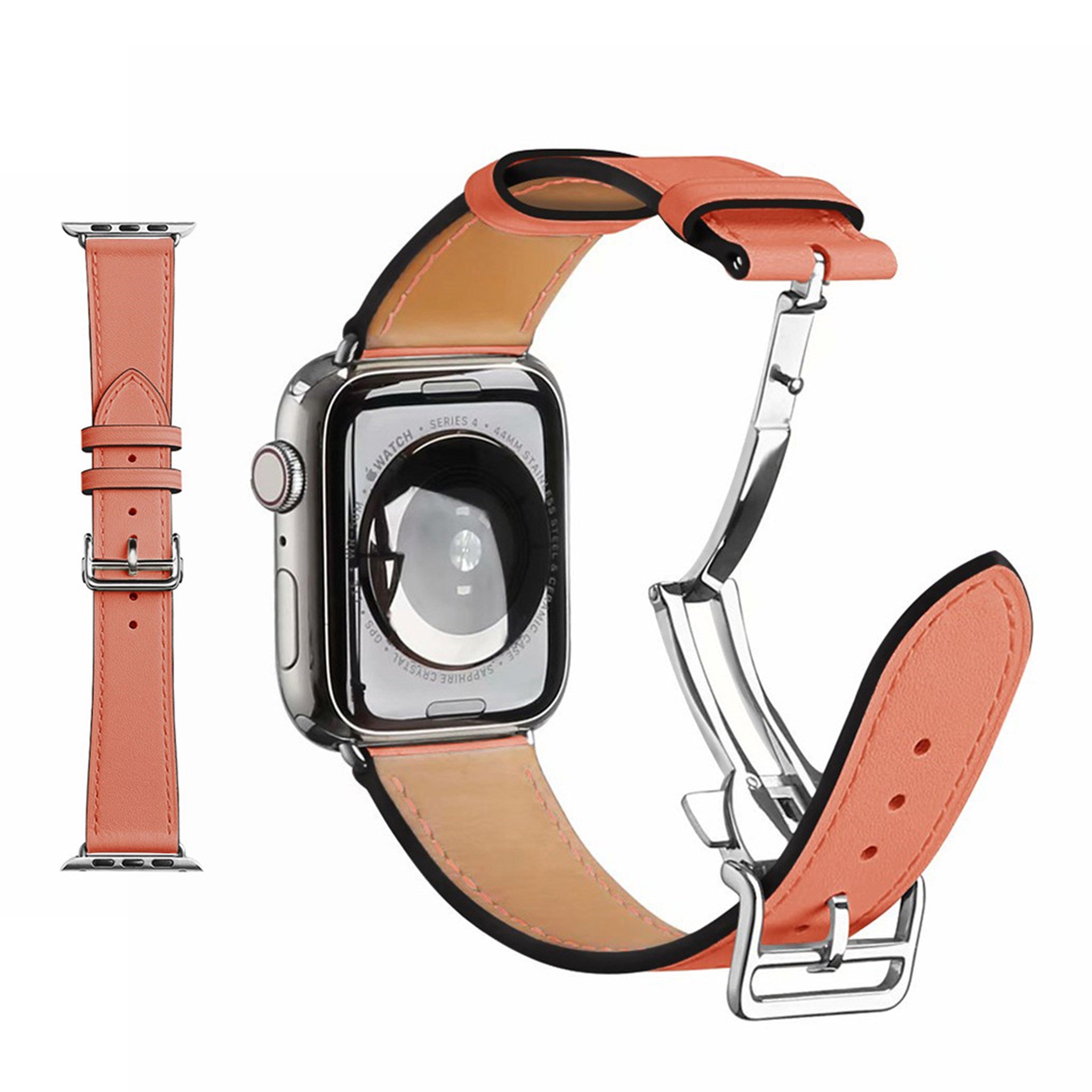 Genuine leather silver buckle watch band for Apple Watch Series 6 / 5 44mm - Coral