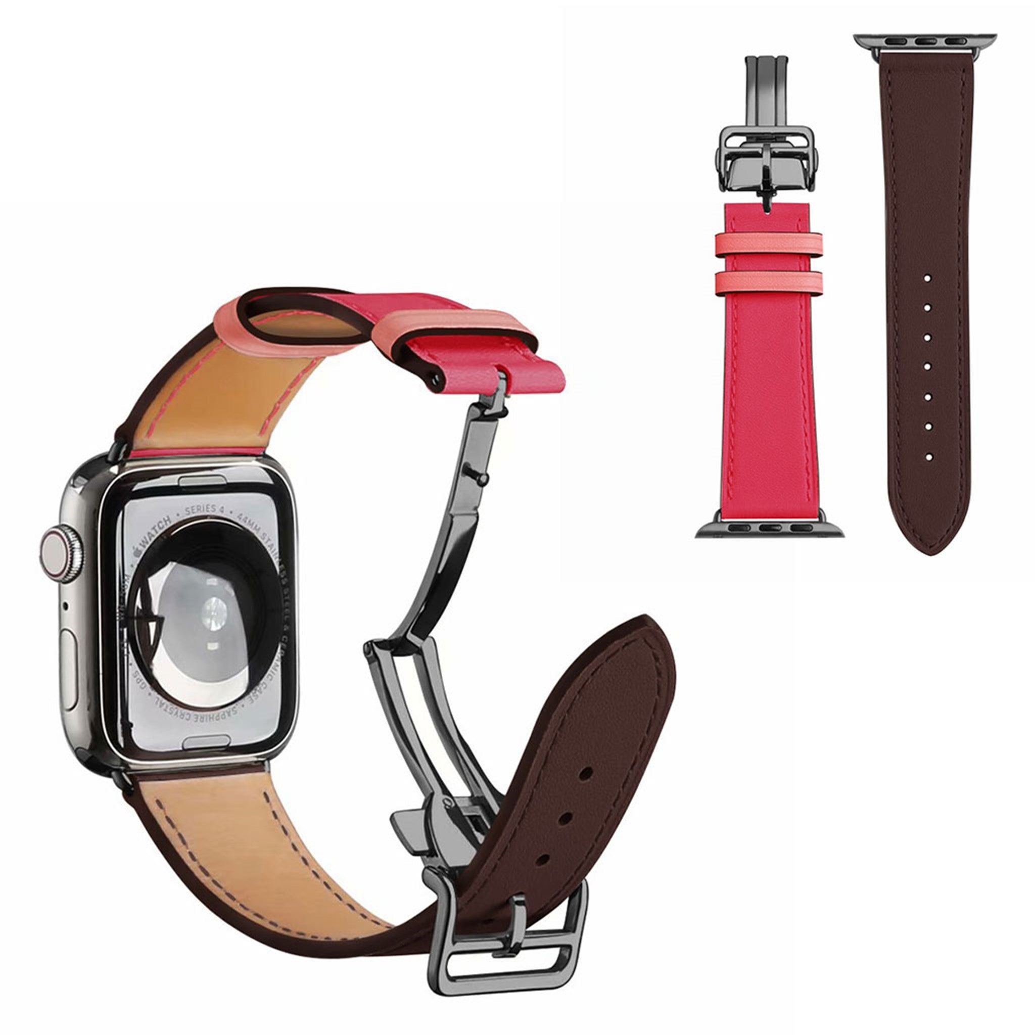 Genuine leather rose gold buckle watch band for Apple Watch Series 6 / 5 44mm - Wine Red / Rose