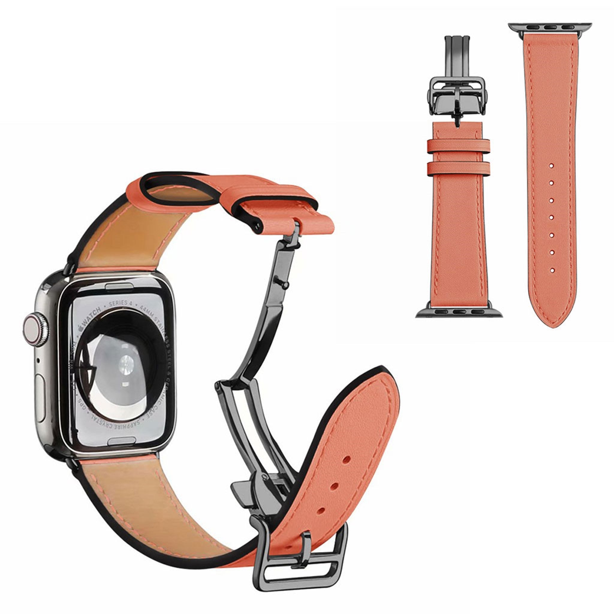 Genuine leather rose gold buckle watch band for Apple Watch Series 6 / 5 44mm - Light Orange