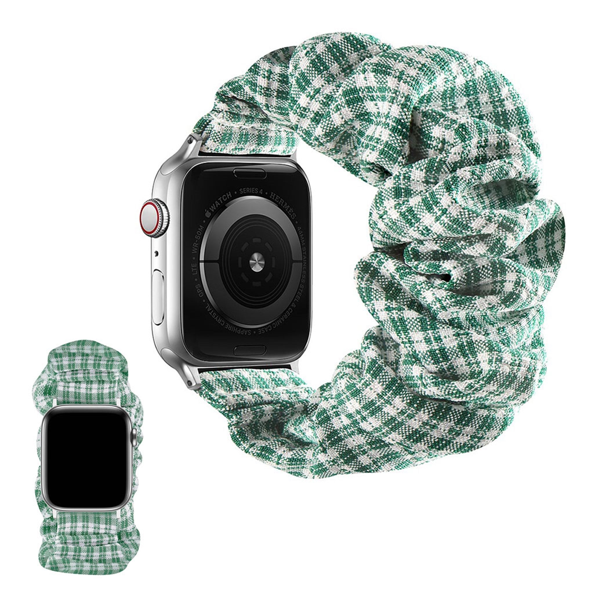 Apple Watch 44mm elastic hairband style watch strap - Green Plaid / Size: L