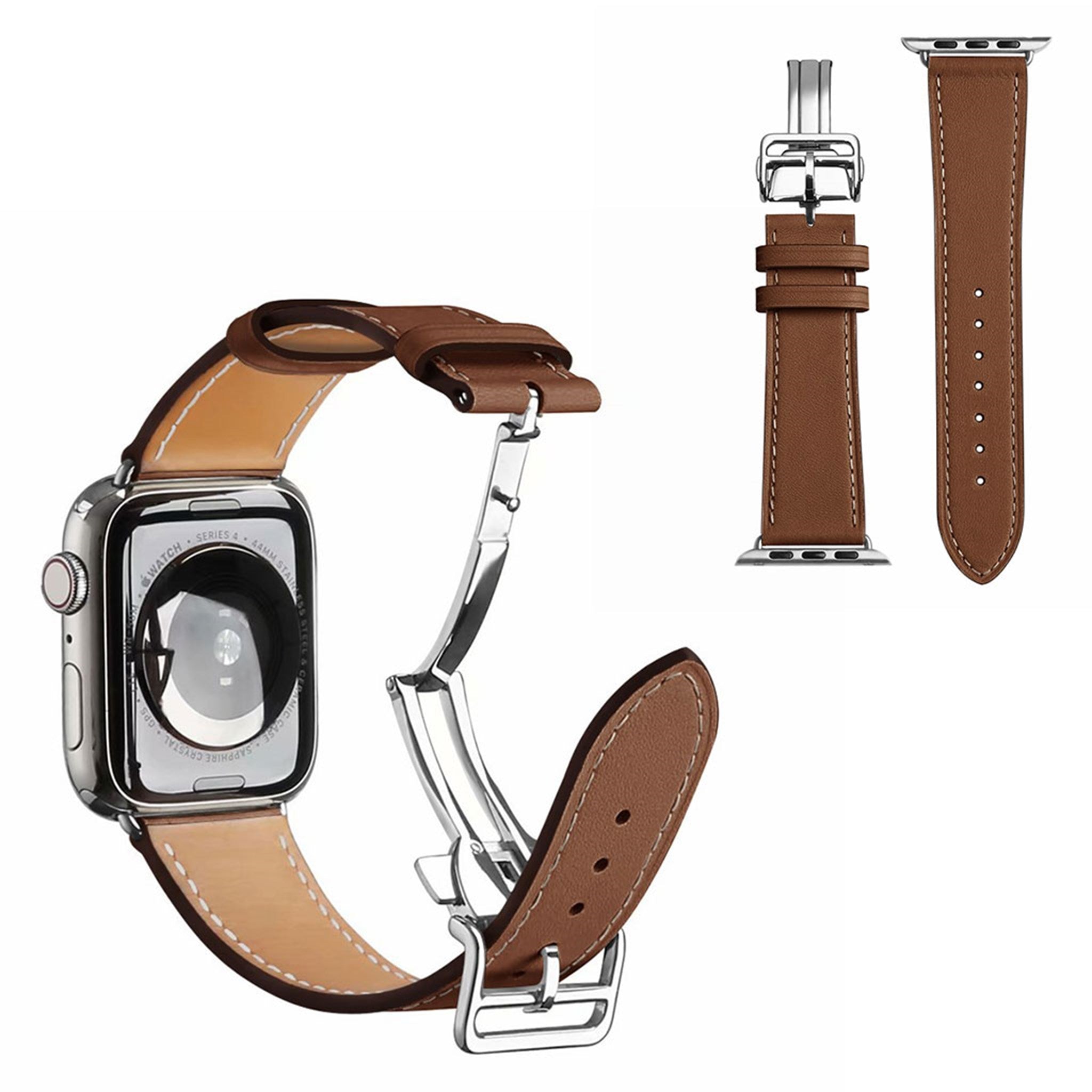 Genuine leather silver buckle watch band for Apple Watch Series 6 / 5 40mm - Brown