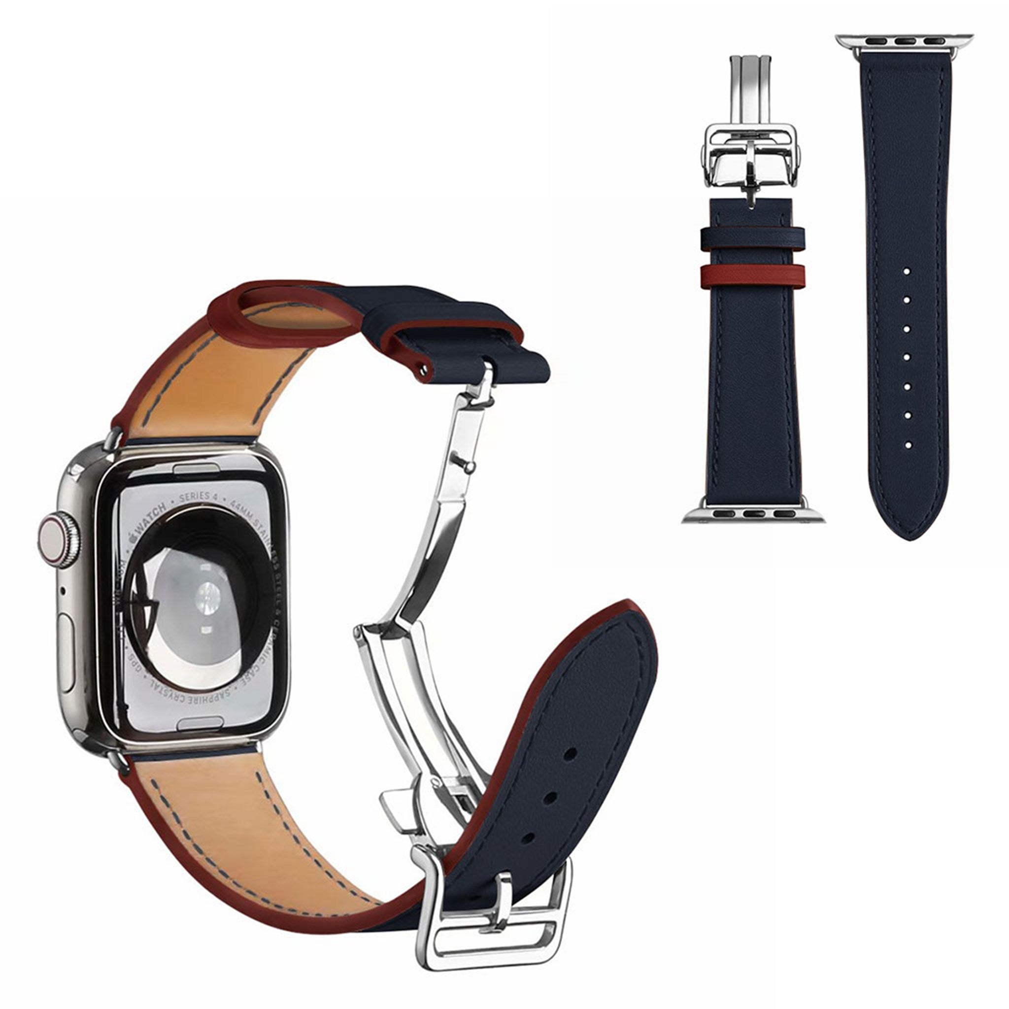 Genuine leather silver buckle watch band for Apple Watch Series 6 / 5 40mm - Navy Blue