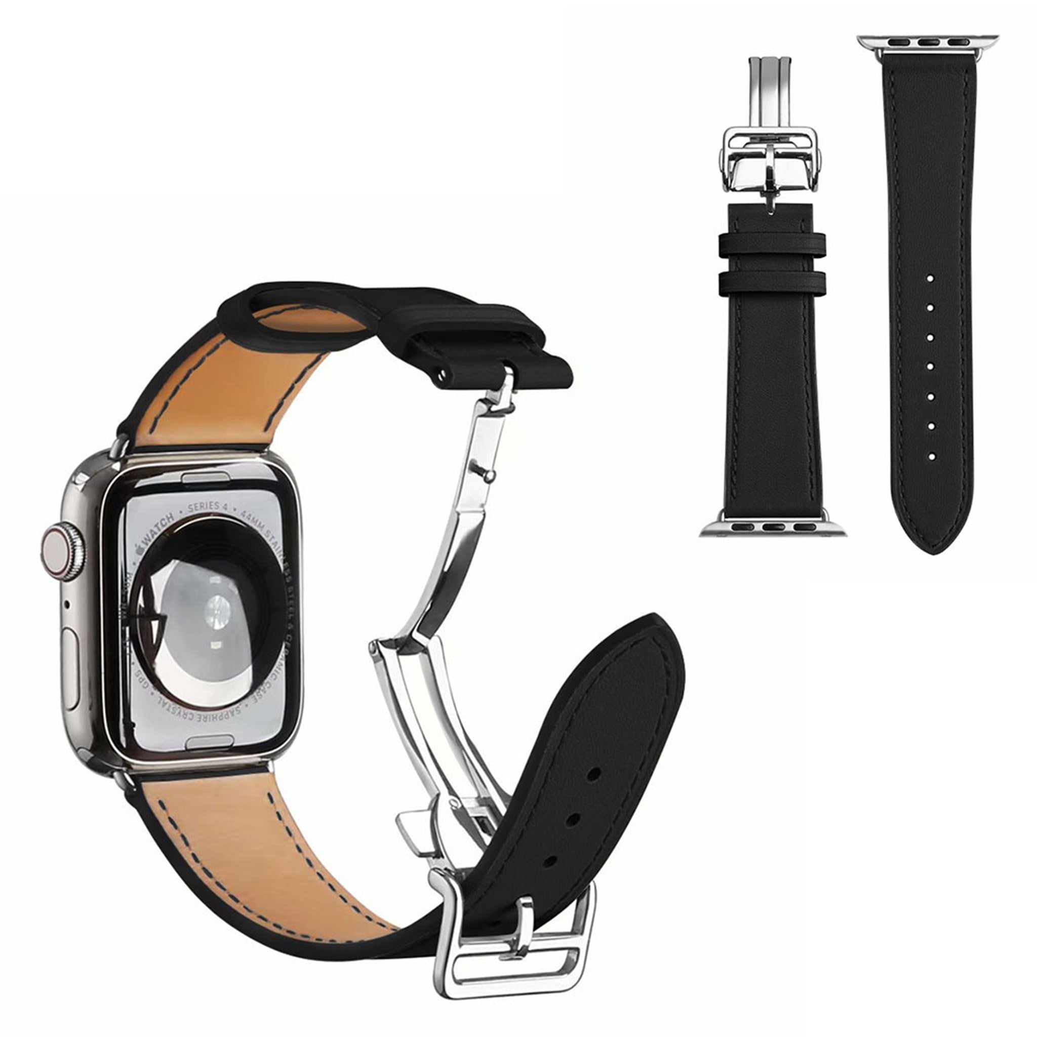 Genuine leather silver buckle watch band for Apple Watch Series 6 / 5 40mm - Black