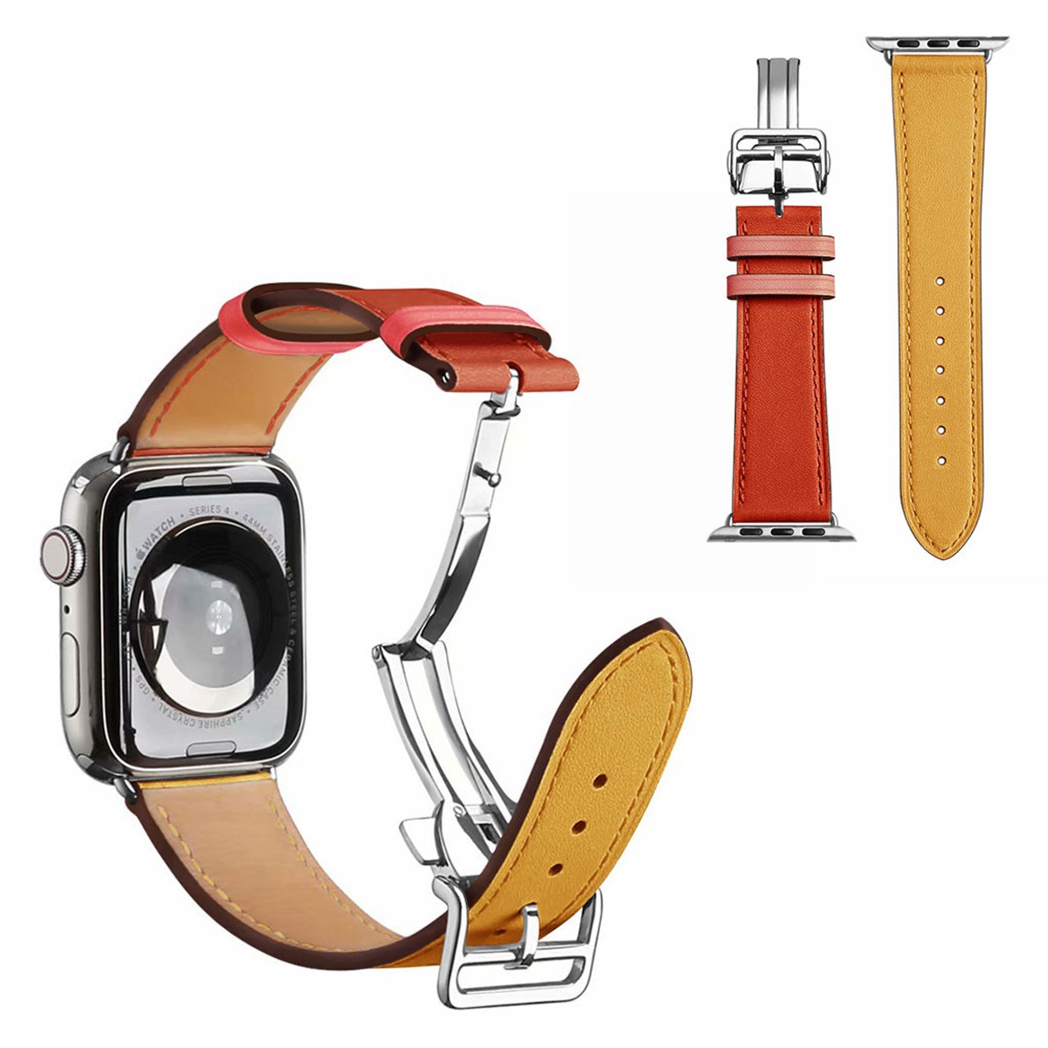 Genuine leather silver buckle watch band for Apple Watch Series 6 / 5 40mm - Amber / Orange