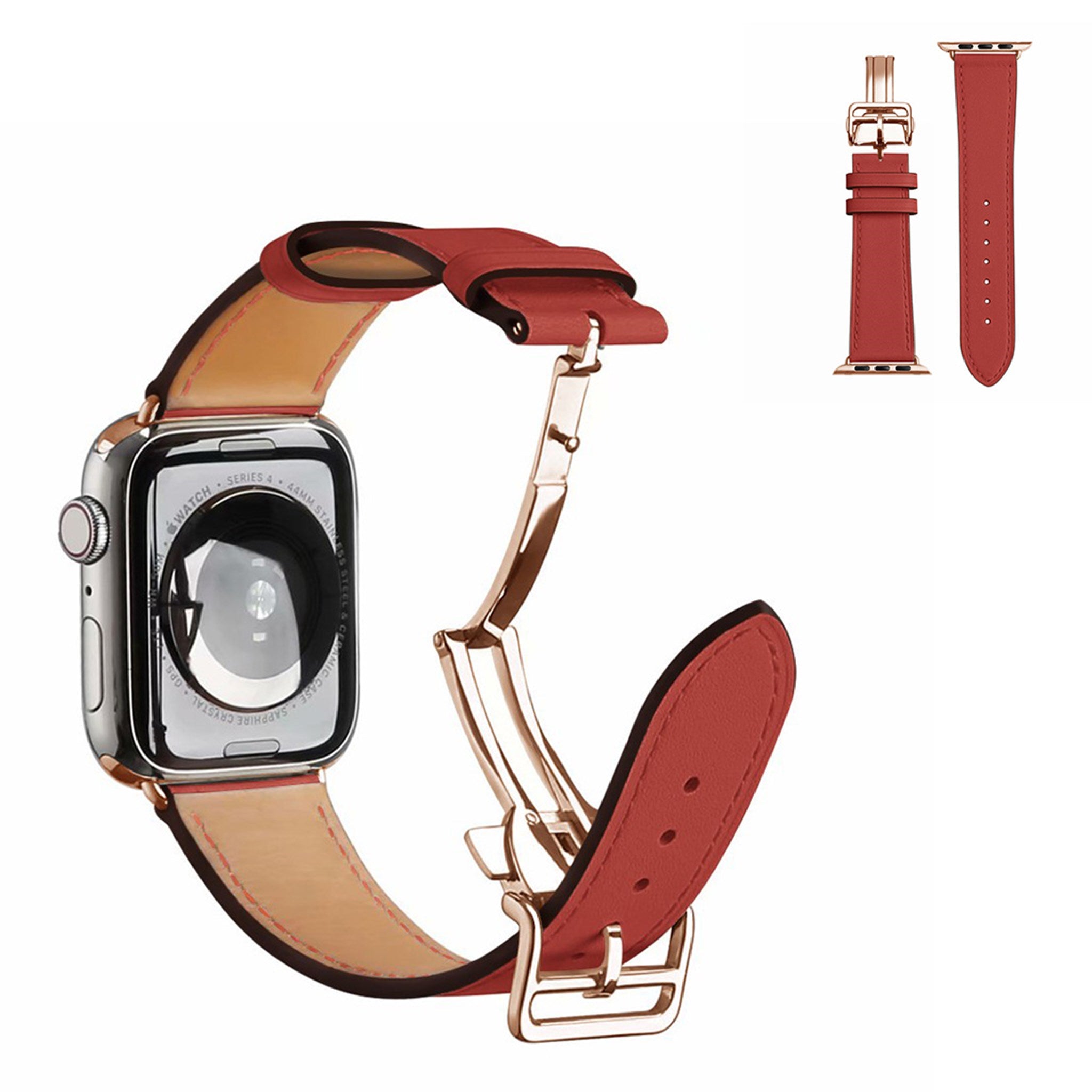 Genuine leather rose gold buckle watch band for Apple Watch Series 6 / 5 40mm - Light Brown