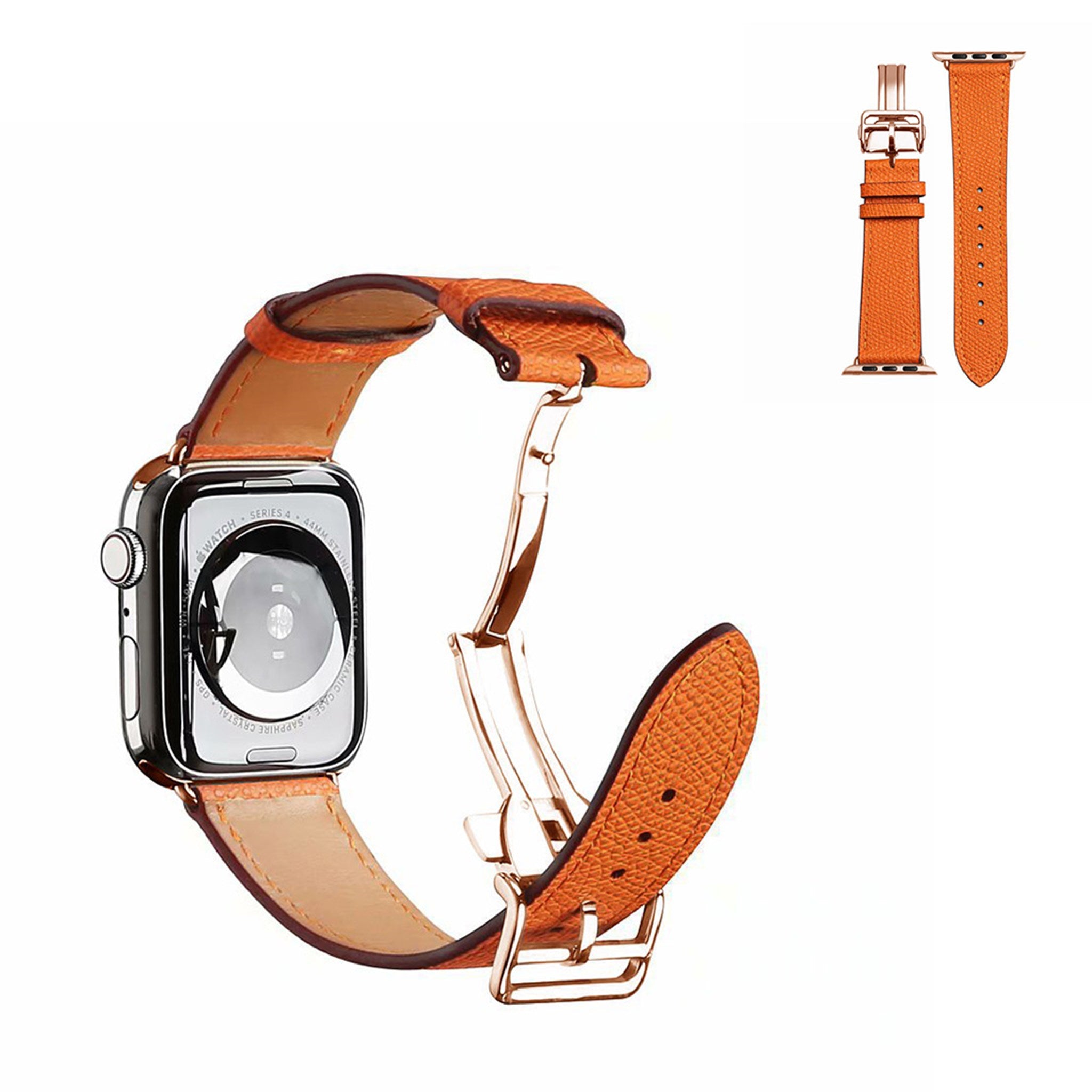 Genuine leather rose gold buckle watch band for Apple Watch Series 6 / 5 40mm - Orange